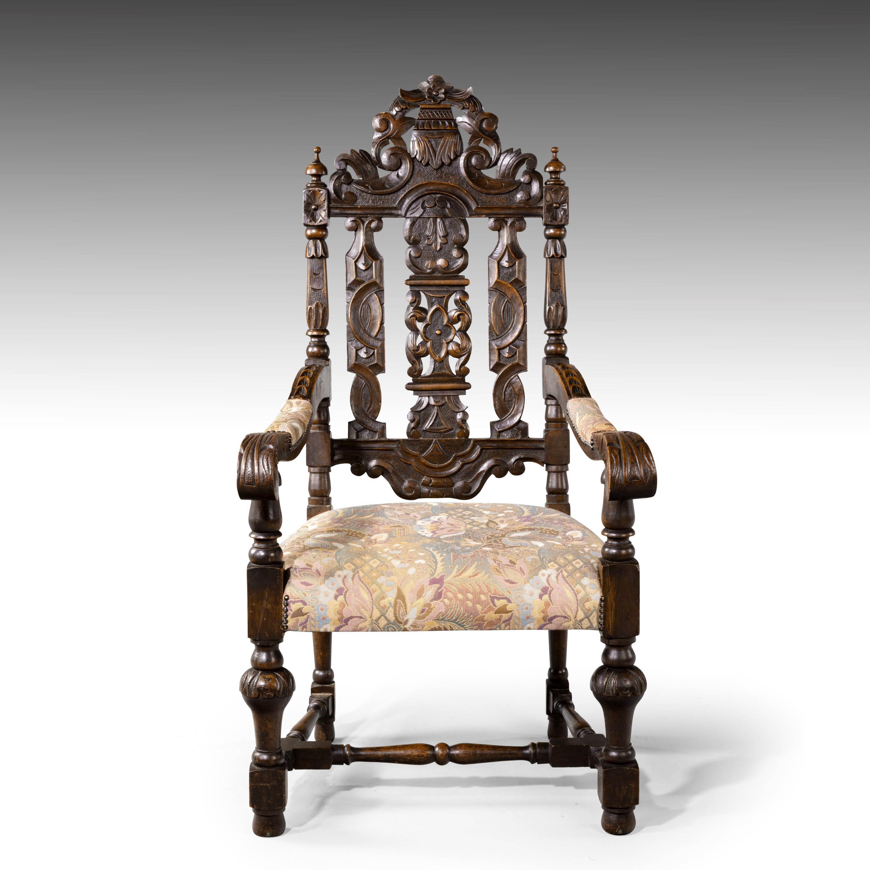 Quite Exceptional Set of 6 '4+2' 17th Century Style Oak Chairs 4