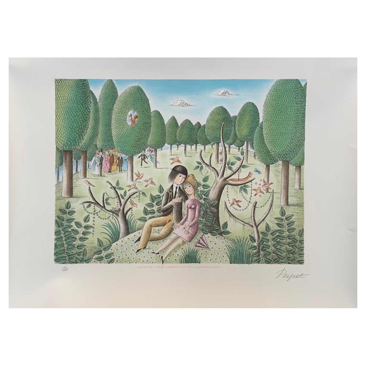 "A quoi l'ou joue" signé, impression originale de Raymond Peynet