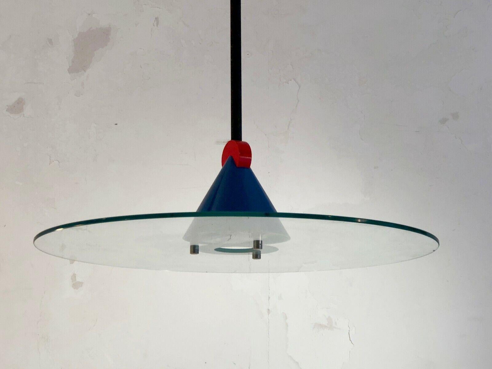 A RADICAL MINIMAL POST-MODERN Ceiling Light by VERRE LUMIERE, France 1980  In Good Condition For Sale In PARIS, FR