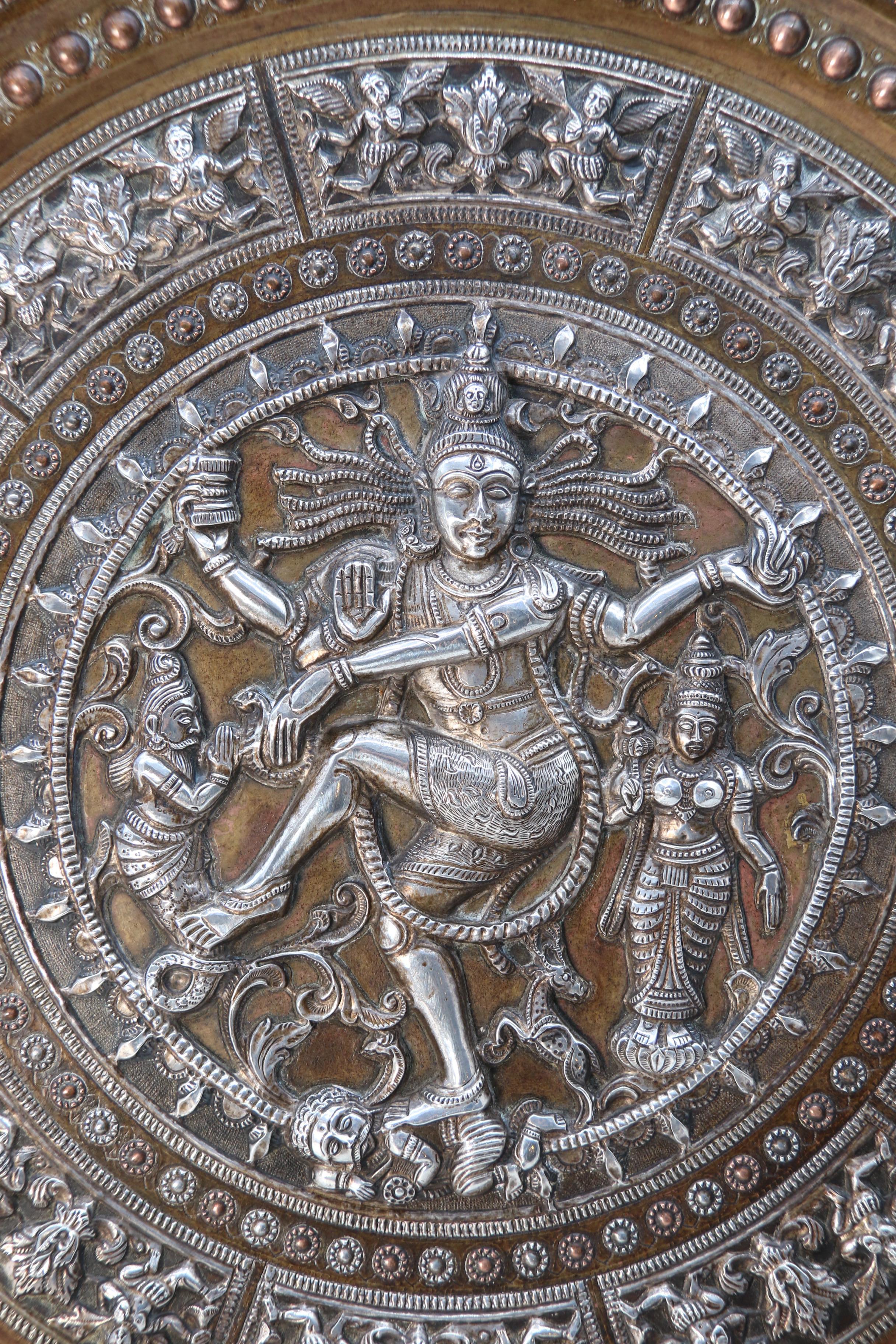 A Raj period silver, copper and brass repousse work charger, Indian circa 1900 For Sale 3