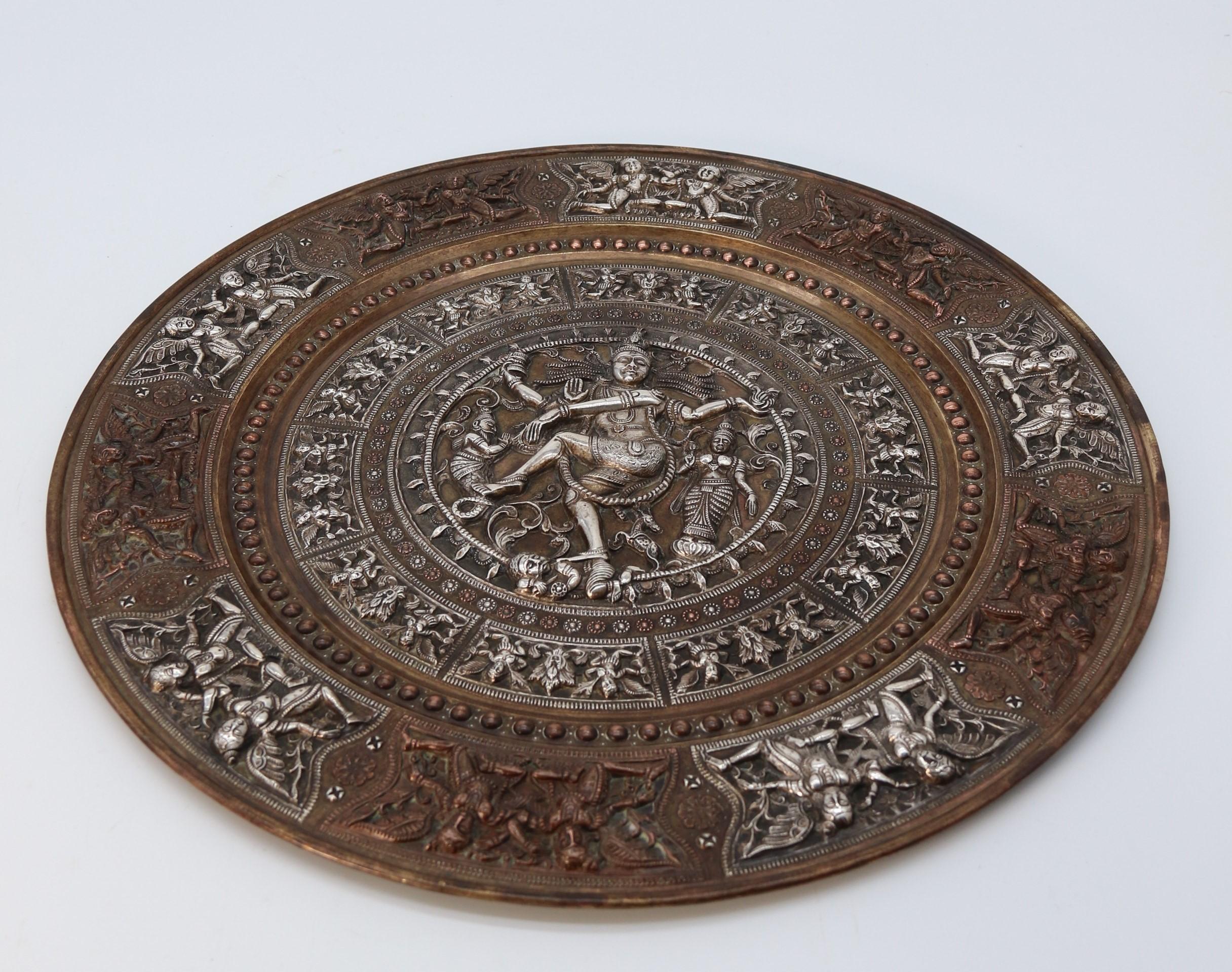 20th Century A Raj period silver, copper and brass repousse work charger, Indian circa 1900 For Sale