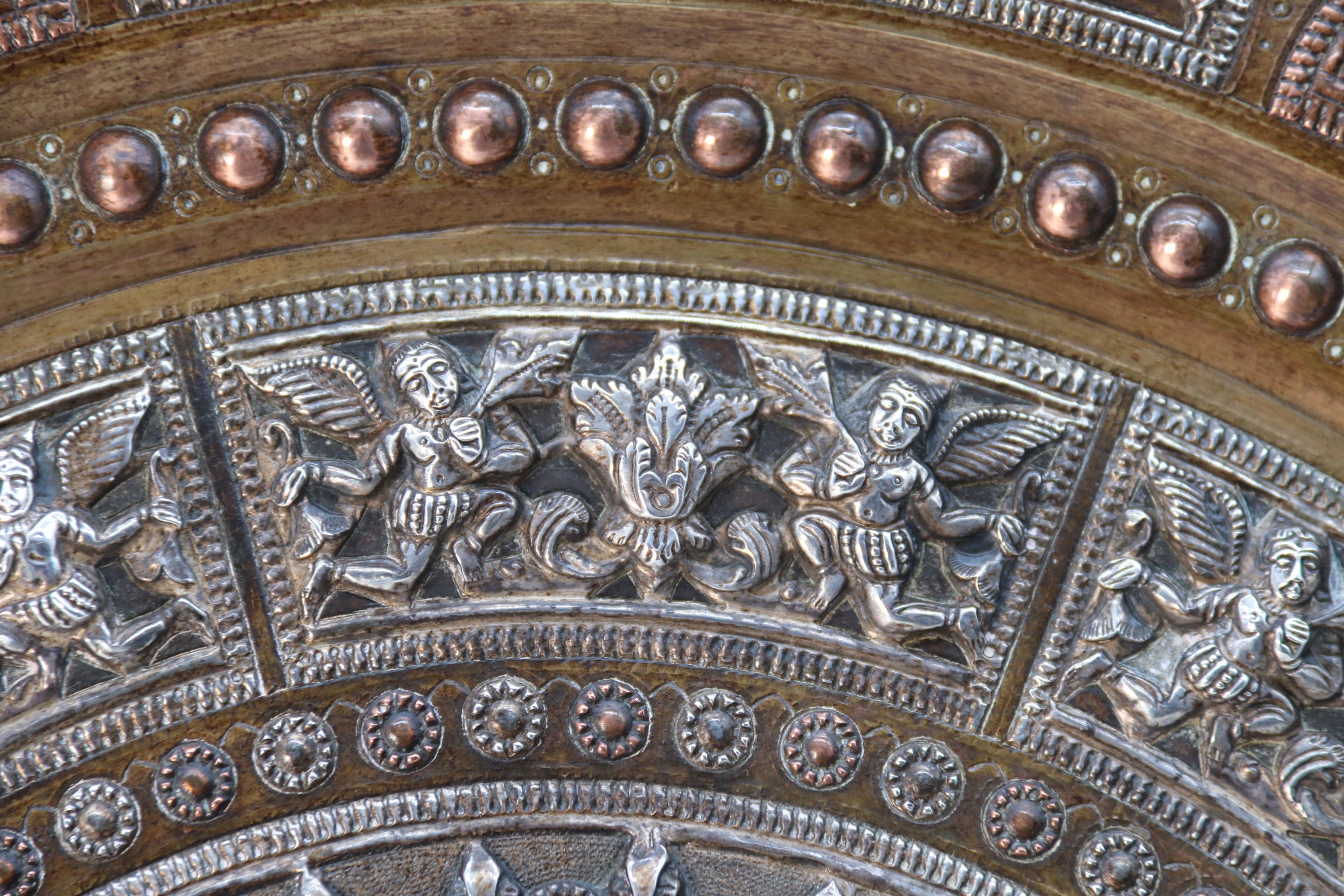 A Raj period silver, copper and brass repousse work charger, Indian circa 1900 For Sale 1