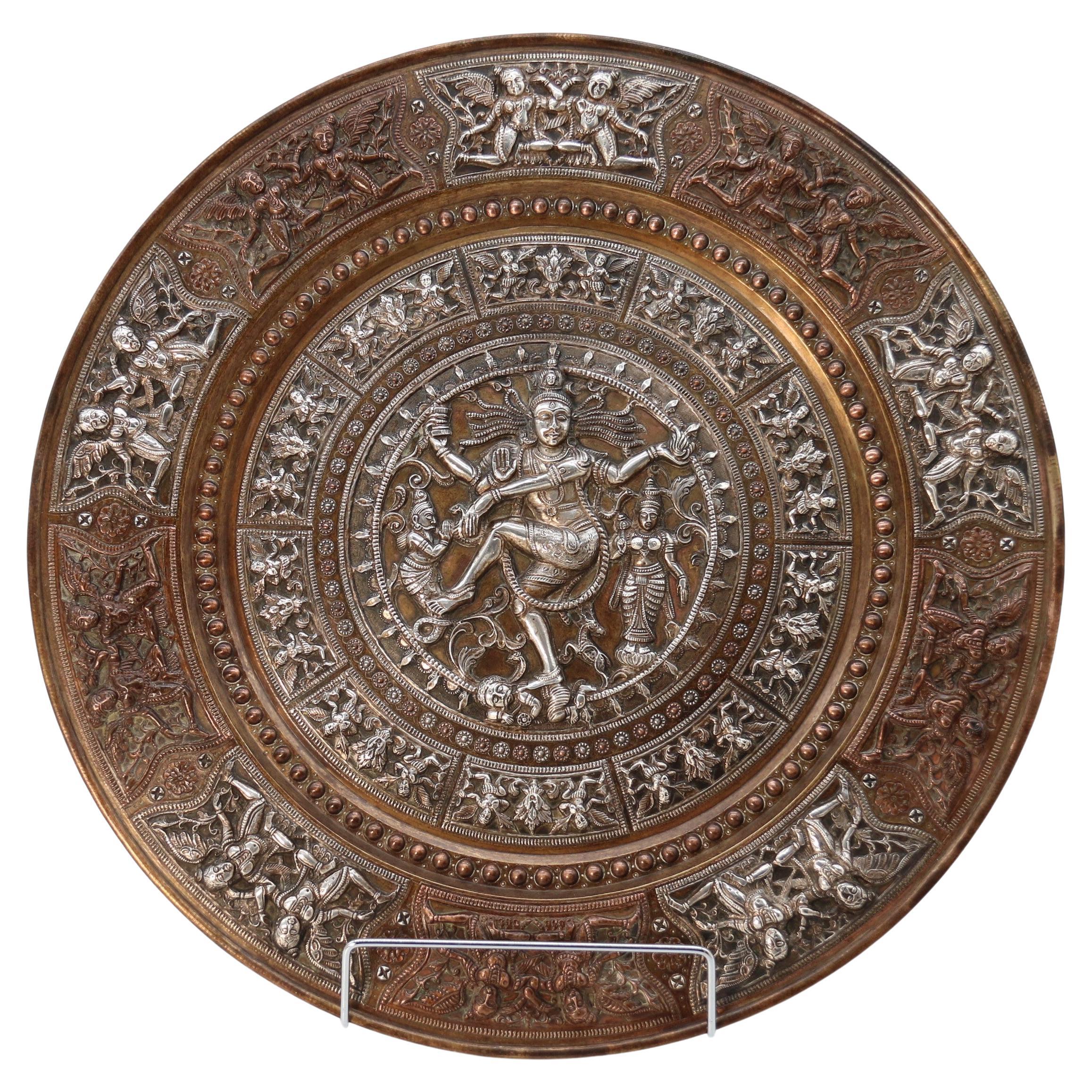 A Raj period silver, copper and brass repousse work charger, Indian circa 1900 For Sale