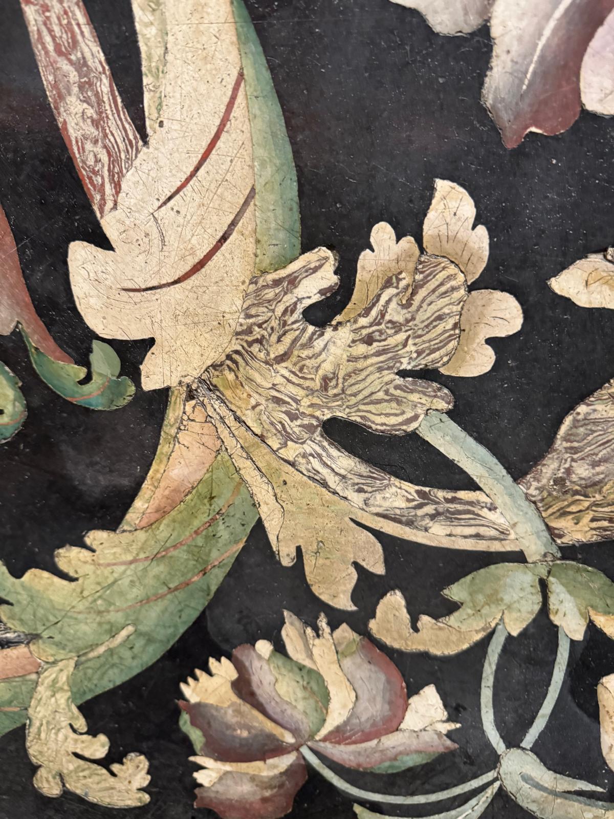 A Rare 17/18 C. North Italian Scagliola Panel with Parrots, Peacocks, & Flowers For Sale 6