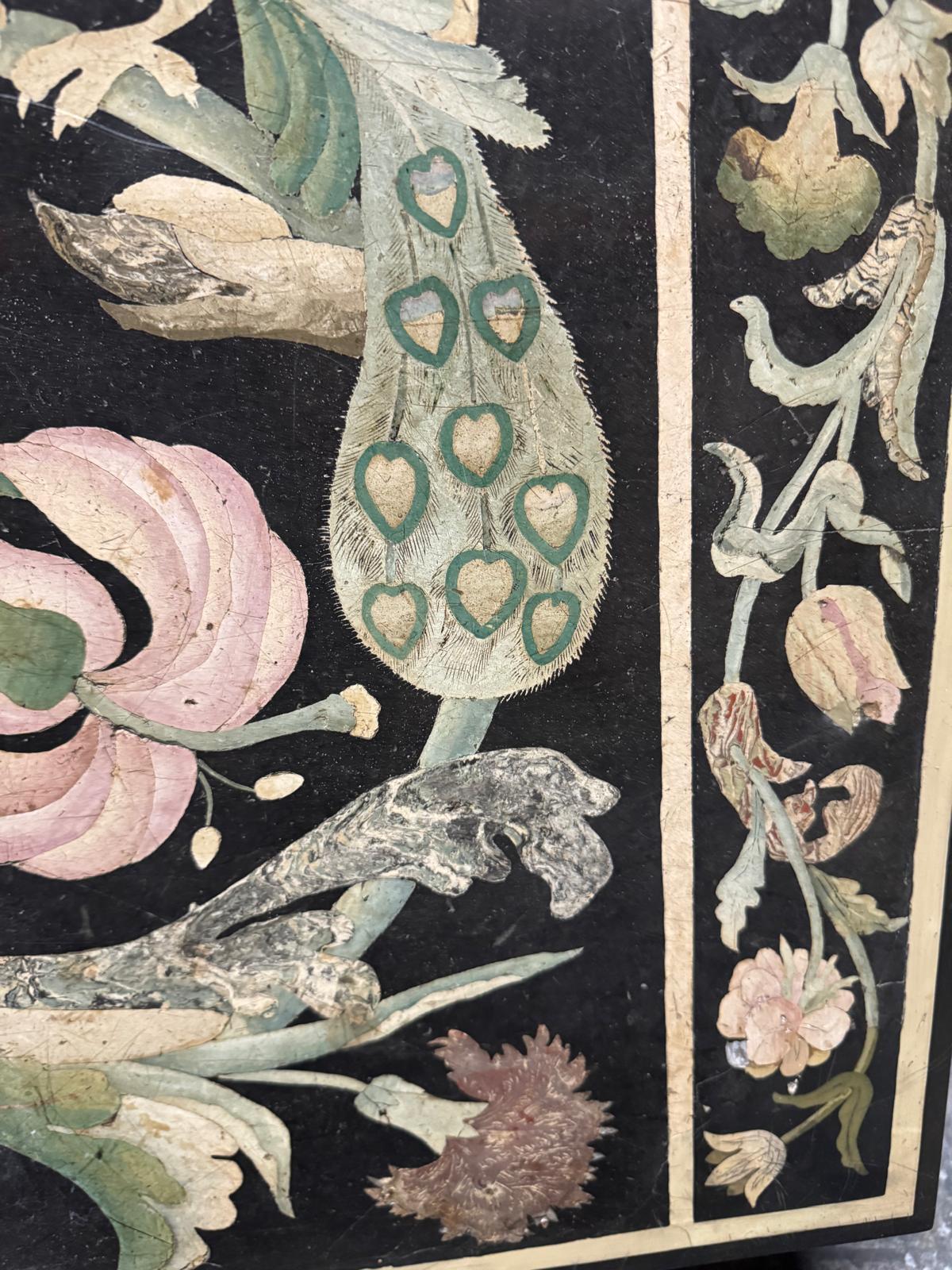 A Rare 17/18 C. North Italian Scagliola Panel with Parrots, Peacocks, & Flowers For Sale 8