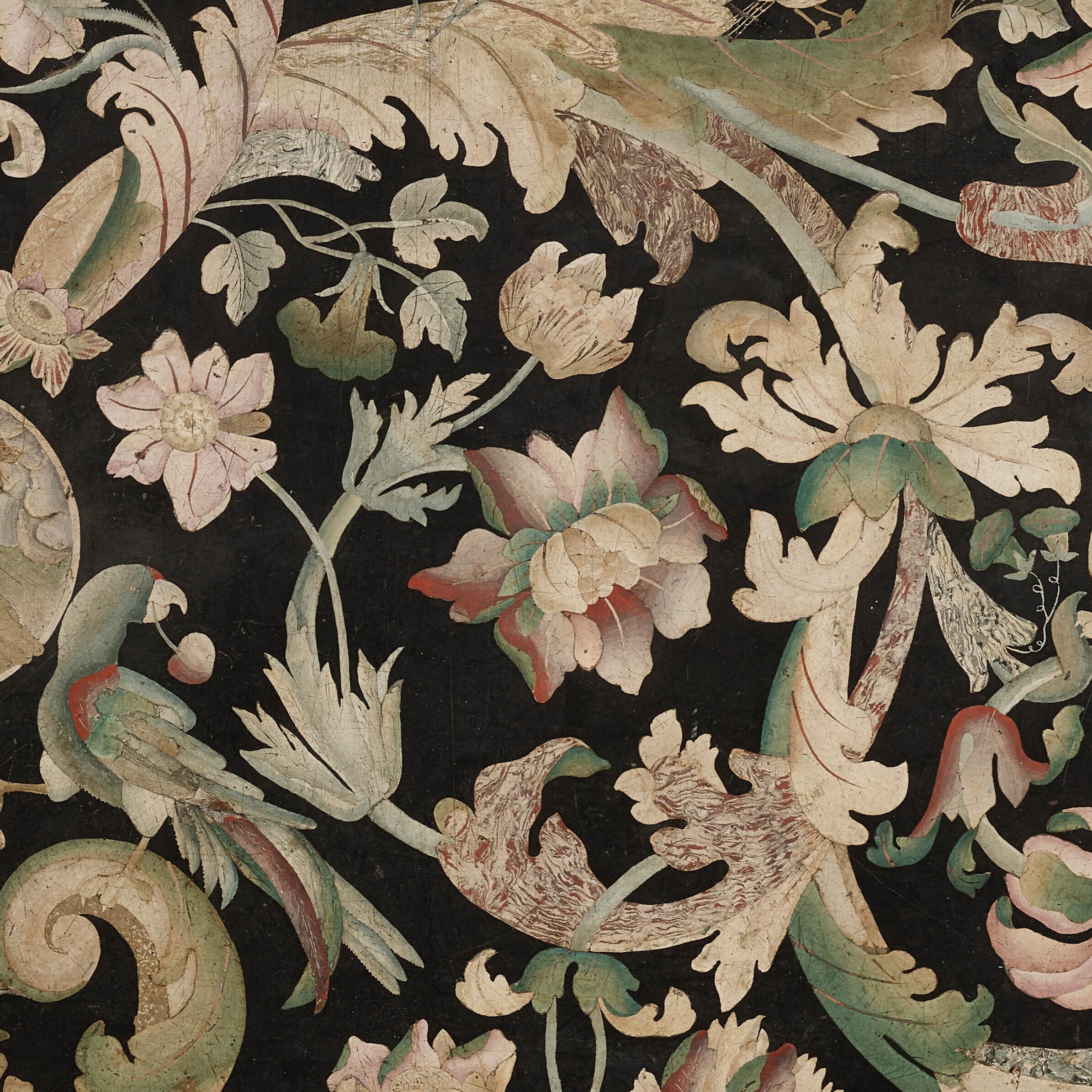 Baroque A Rare 17/18 C. North Italian Scagliola Panel with Parrots, Peacocks, & Flowers For Sale