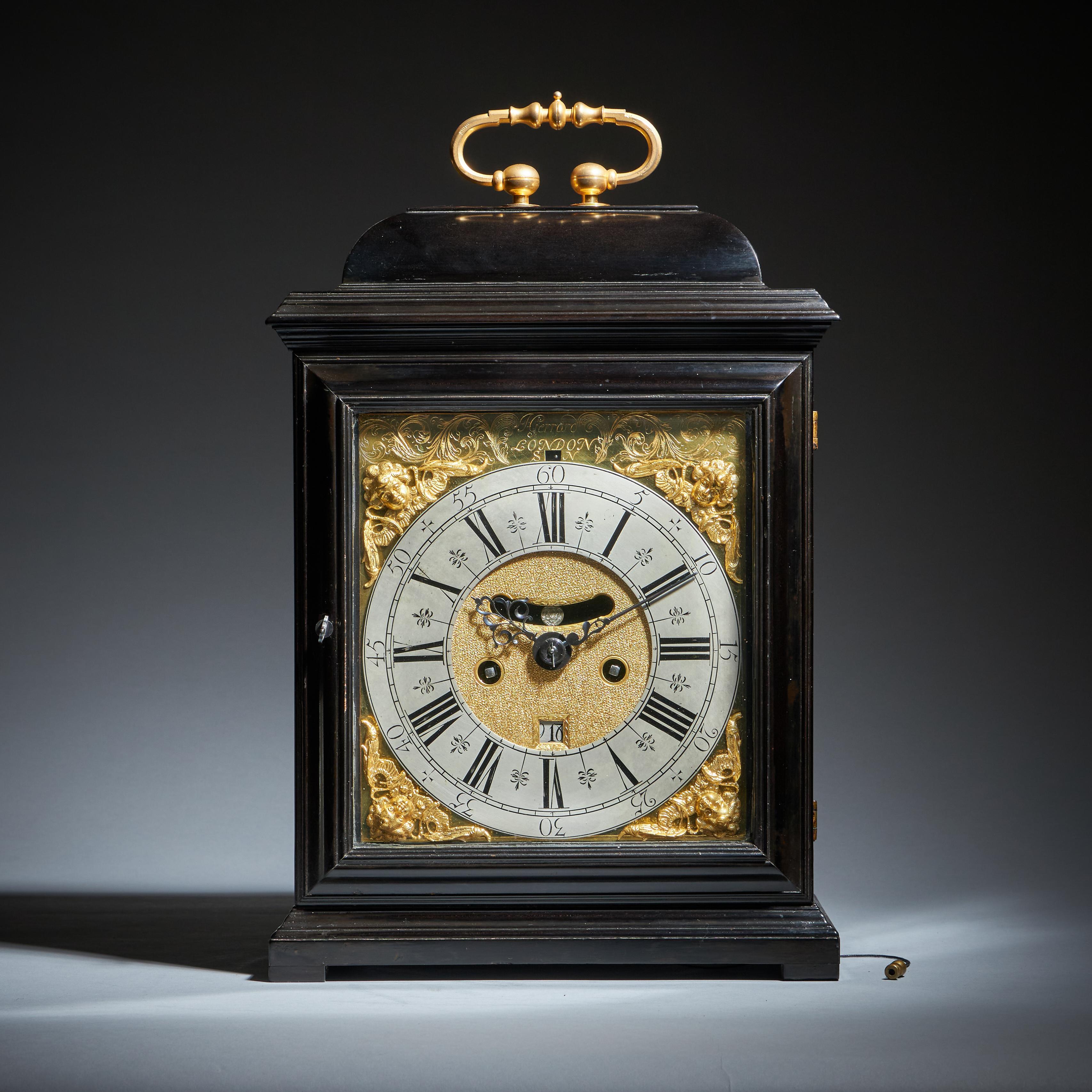 A Rare Late 17th Century English Eight-Day Spring-Driven Table Clock, Circa 1700. England
Signed J. Gerrard. 

This exceptional late 17th-century English eight-day table clock is a superb example of period clockmaking, displaying both fine