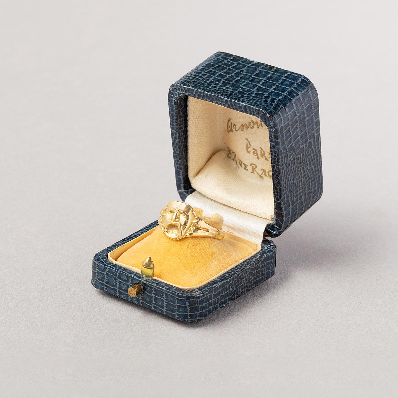 Women's or Men's A Rare 18 Carat Gold Art Nouveau Theater Mask Ring  For Sale