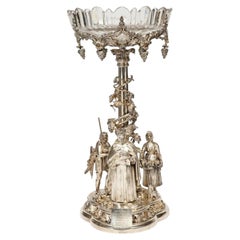 Raro centro de mesa victoriano "trofeo" de bronce plateado Elkington de 1859