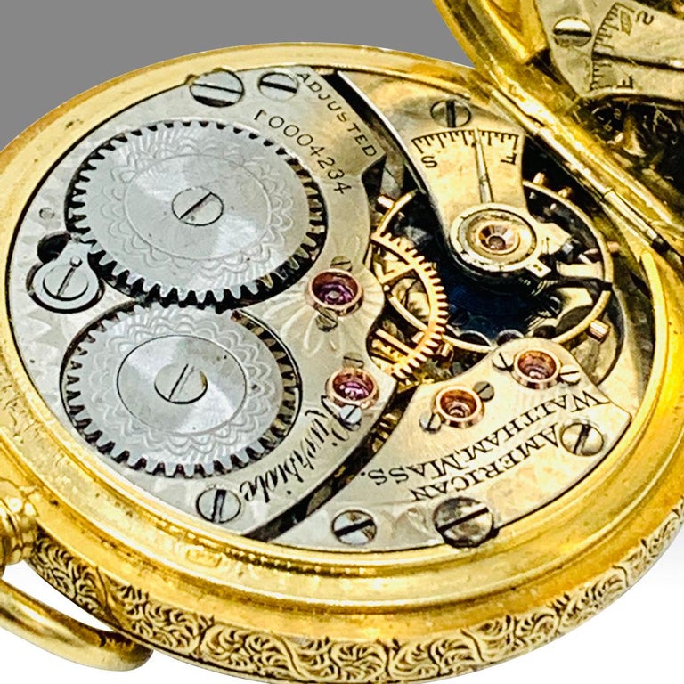 Rare 18ct Gold Enamel Diamond-Set Pocket Watch Signed Waltham Mass, 1877 For Sale 6