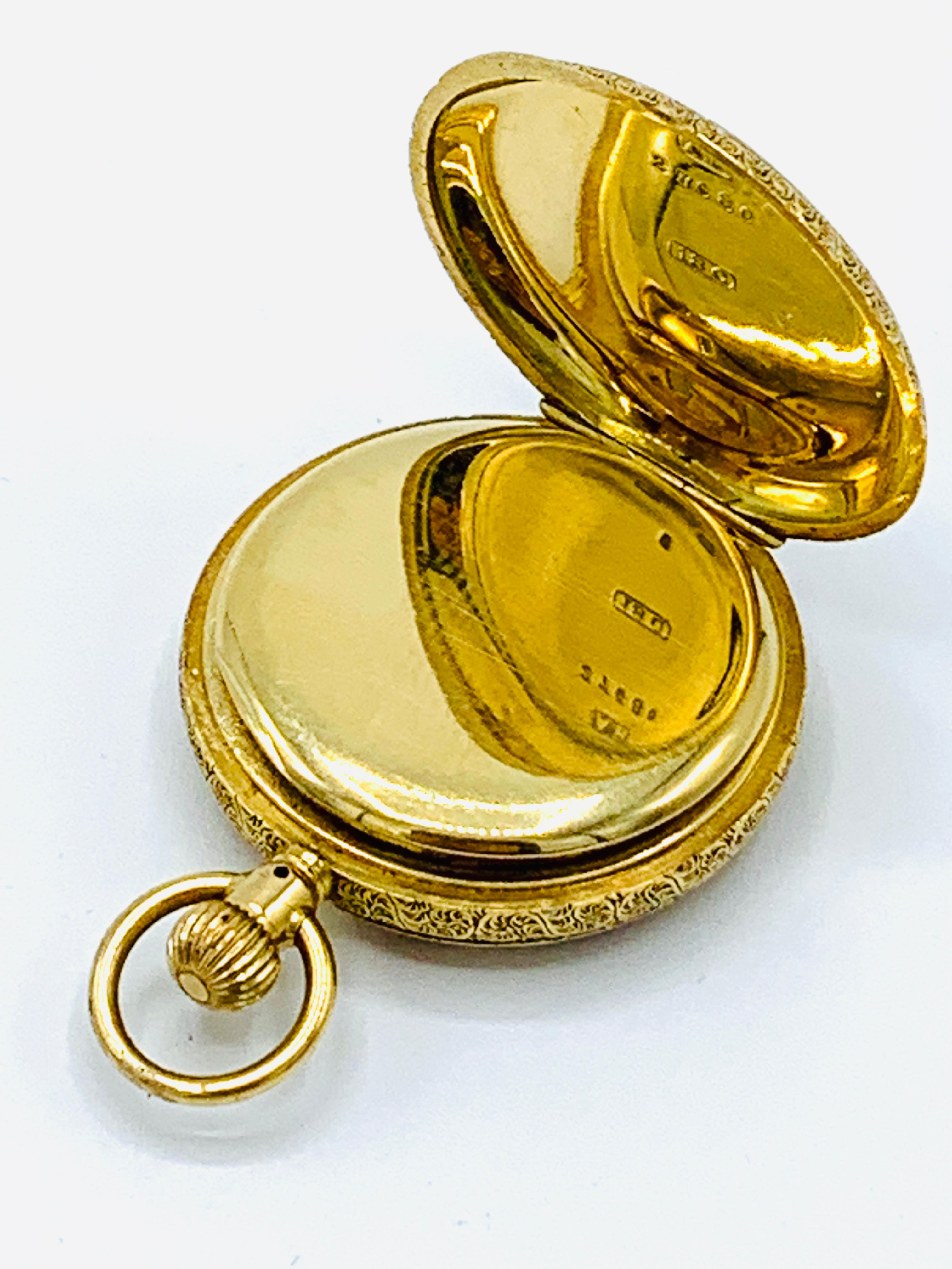 Seltene 18 Karat Gold Emaille „Special“ Diamant-Taschenuhr mit Jägermotiv Waltham, 1898 im Angebot 8