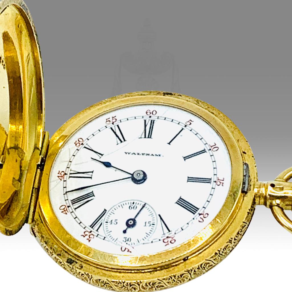 Montre de poche de chasse rare Waltham en or 18 carats et émail avec diamant de qualité « spéciale », 1898 en vente 4