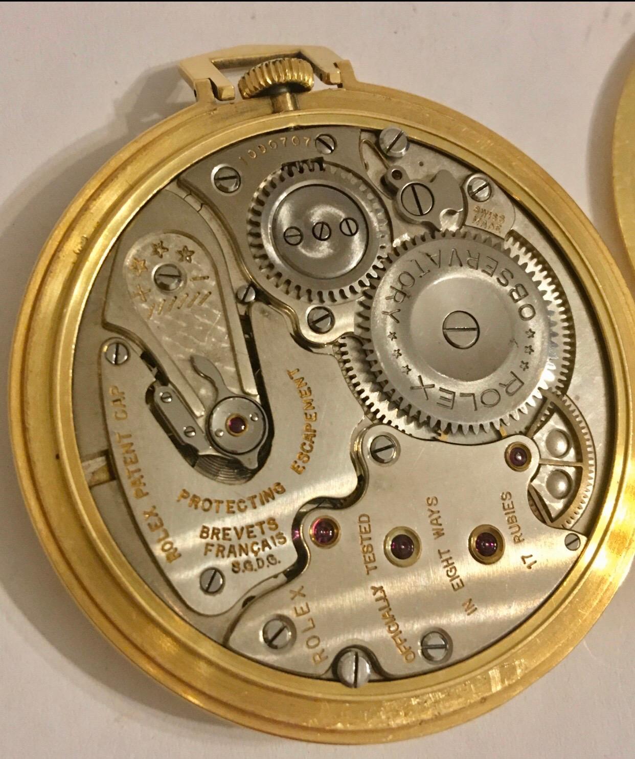 Rare 18k Gold Rolex Observatory Prince Imperial Dress Pocket Watch, circa 1950s For Sale 4