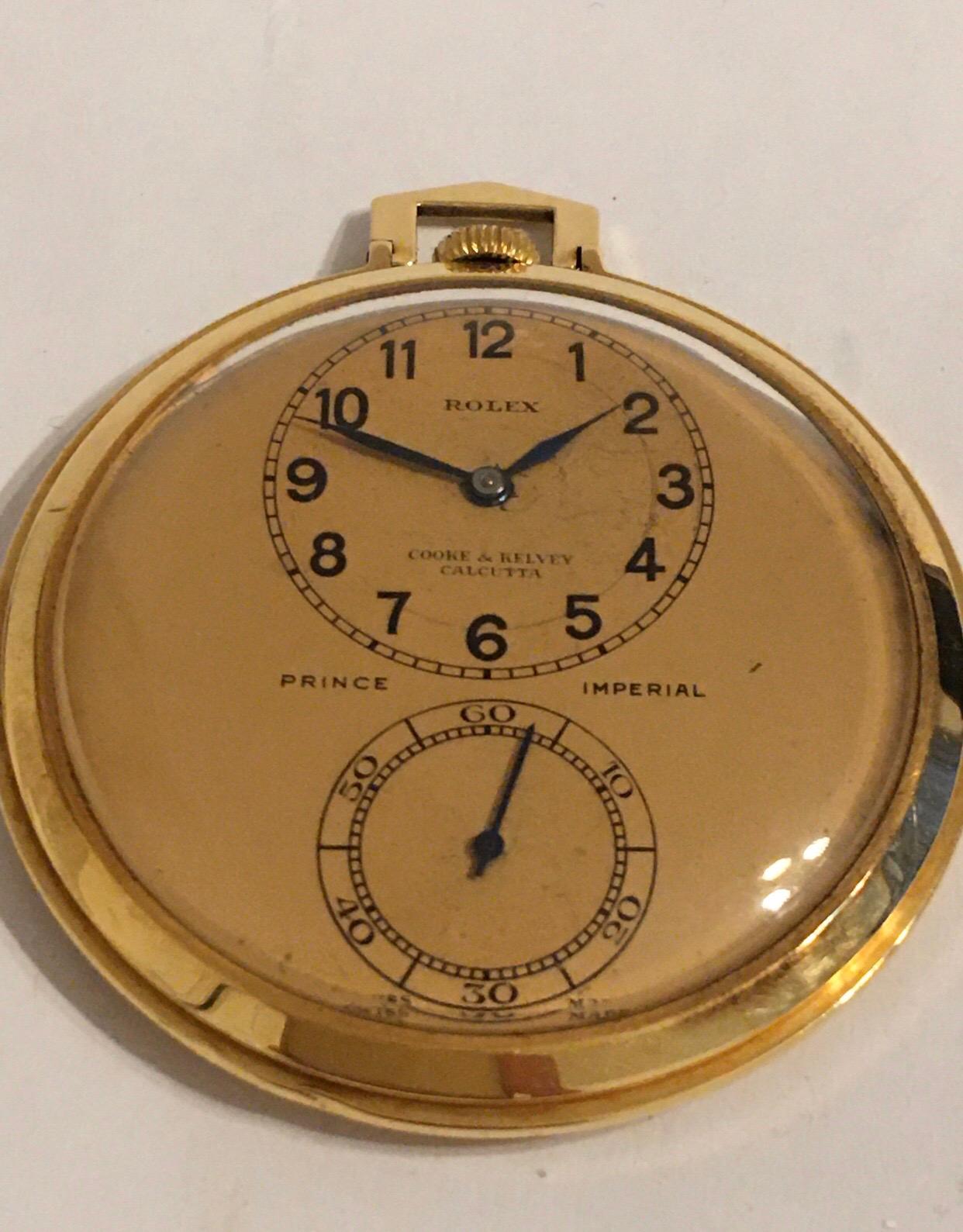 Rare 18k Gold Rolex Observatory Prince Imperial Dress Pocket Watch, circa 1950s For Sale 7