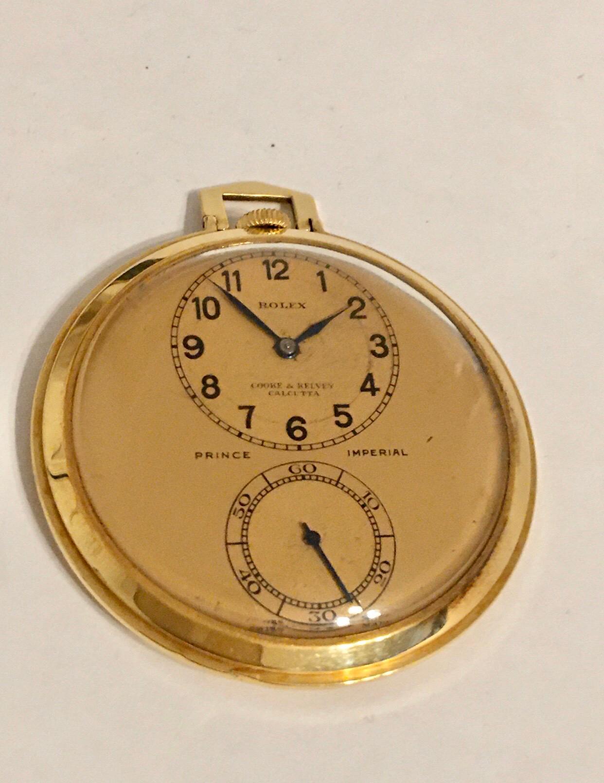 Rare 18k Gold Rolex Observatory Prince Imperial Dress Pocket Watch, circa 1950s For Sale 1