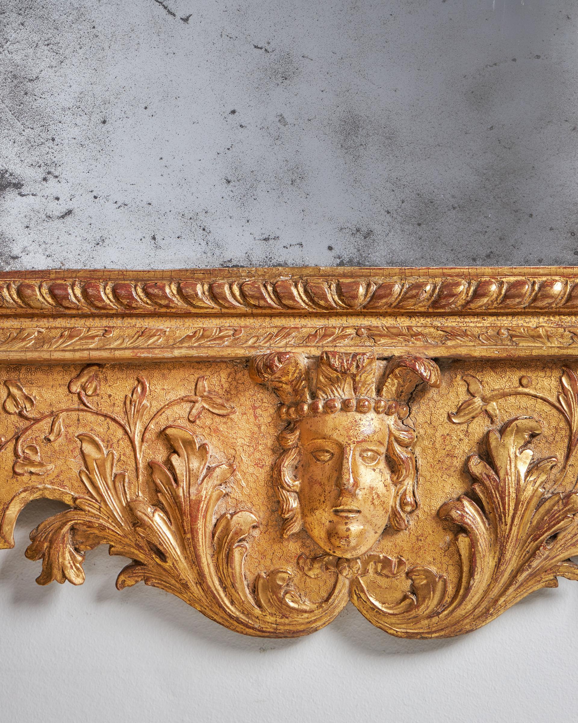 A Rare 18th Century George II Carved Cut Gesso and Giltwood Mirror, Circa 1730 For Sale 5