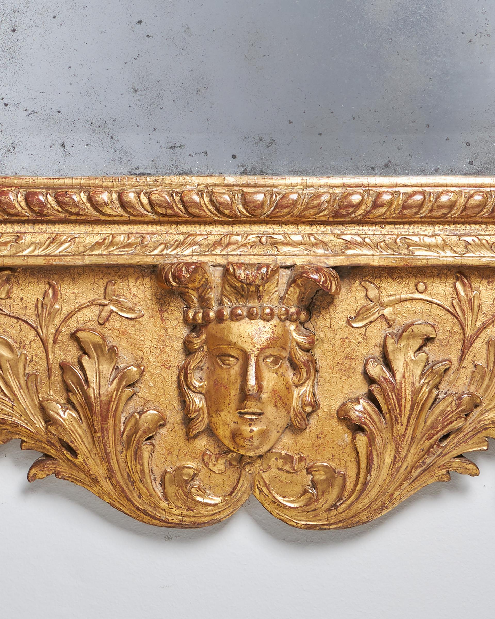 A Rare 18th Century George II Carved Cut Gesso and Giltwood Mirror, Circa 1730 For Sale 3