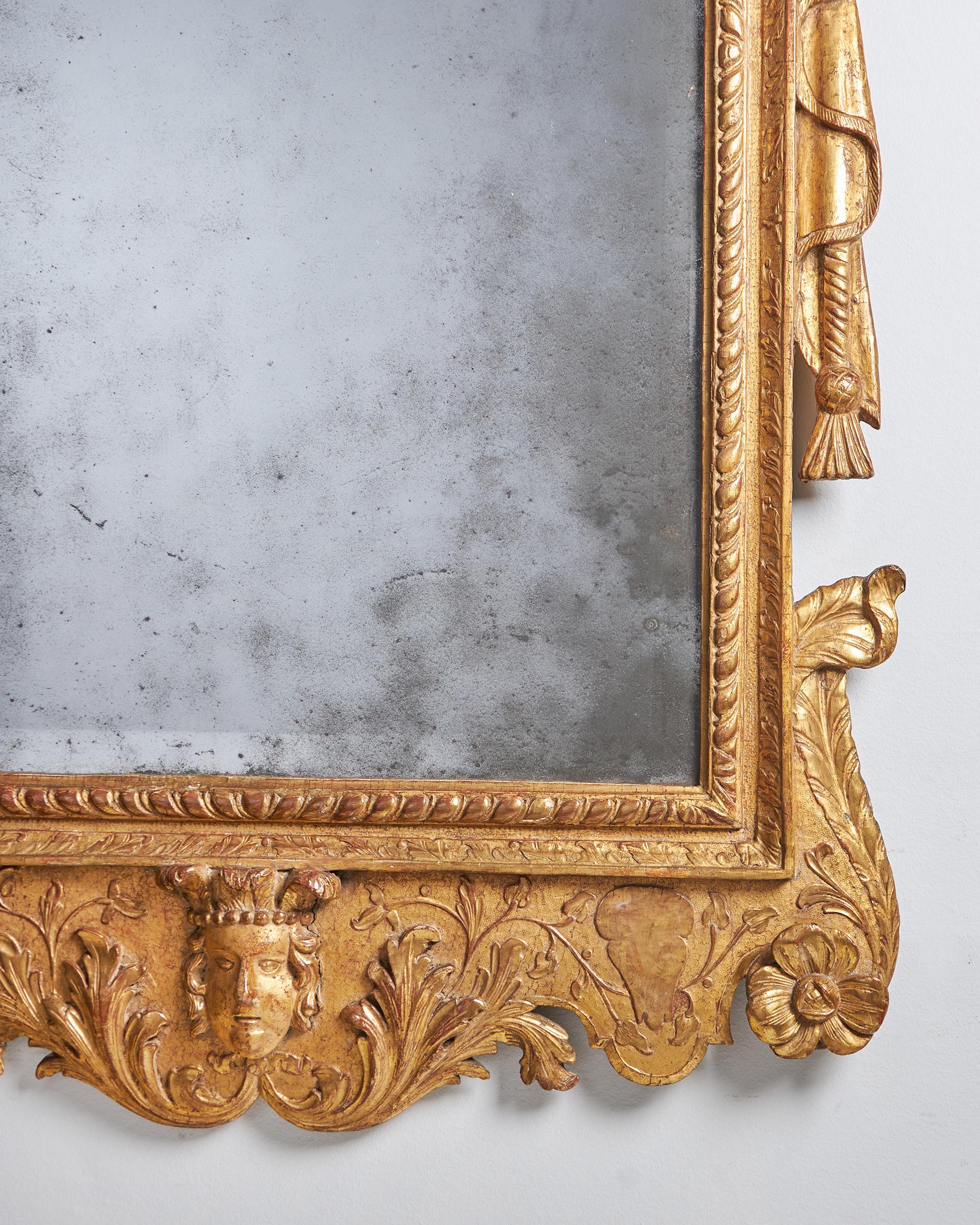 A Rare 18th Century George II Carved Cut Gesso and Giltwood Mirror, Circa 1730 For Sale 4