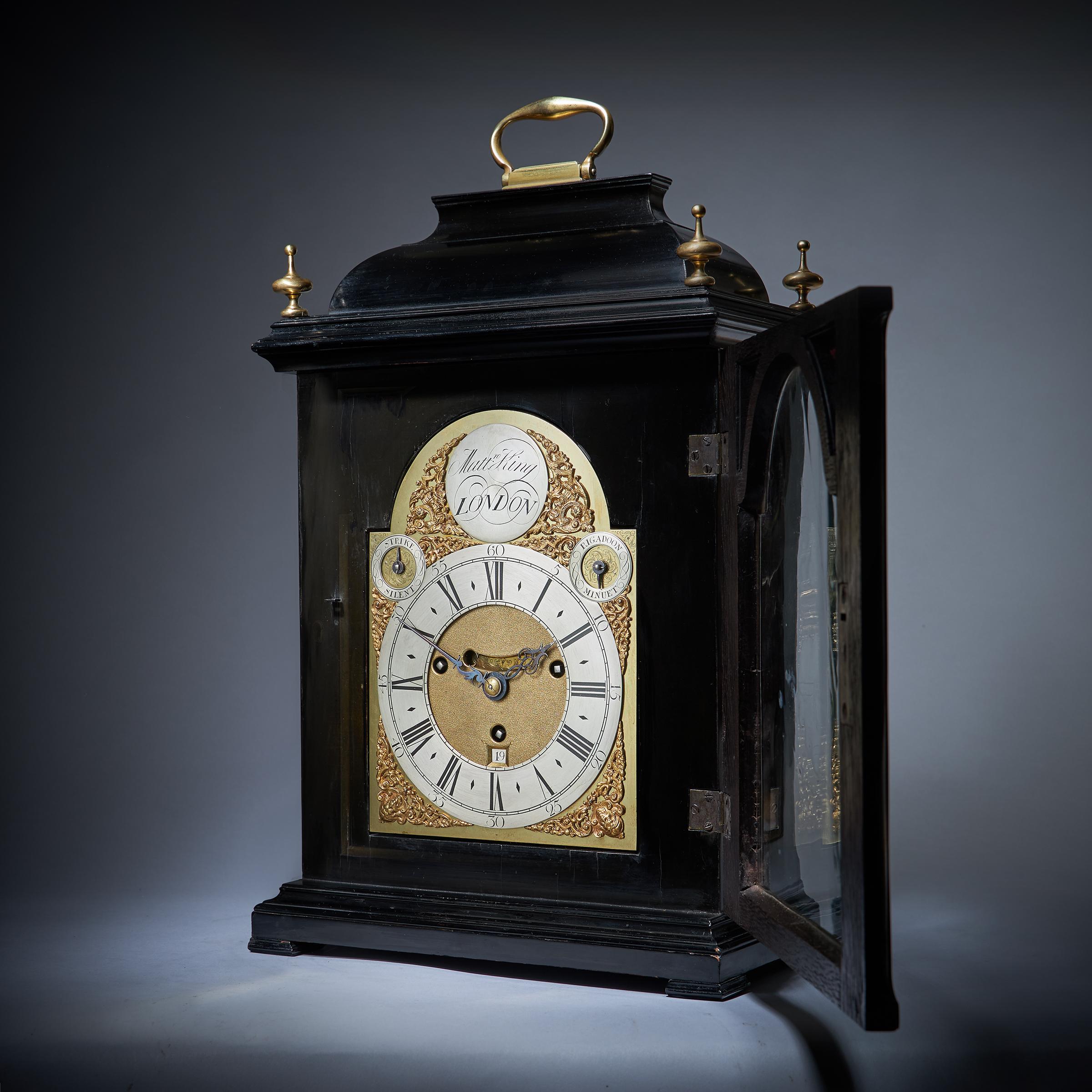 English Rare 18th Century George II Musical Table Clock by Matthew King, circa 1735 For Sale