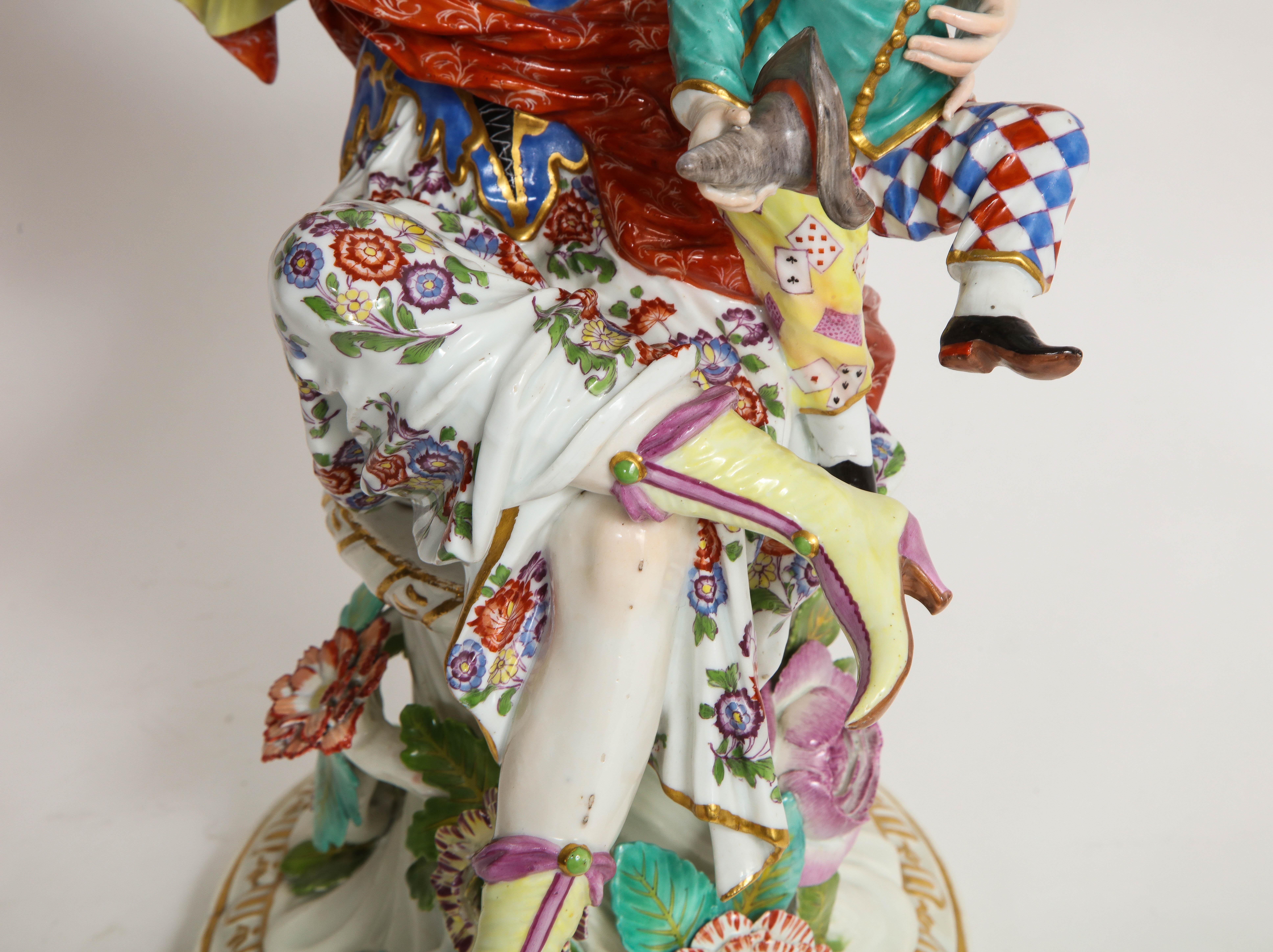 Rare 18th Century Meissen Porcelain Group of a Thalia with a Harlequin Child For Sale 3