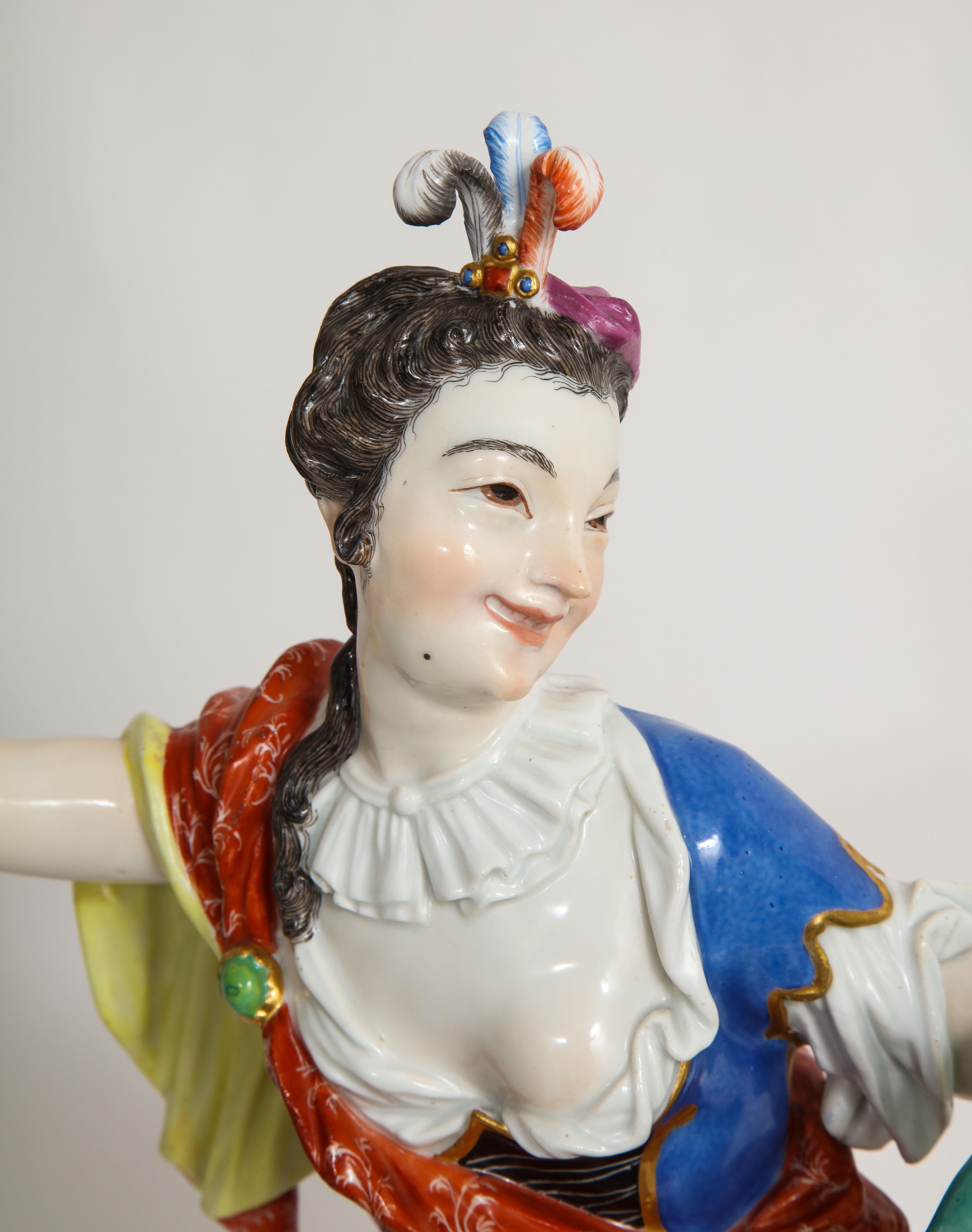 Rare 18th Century Meissen Porcelain Group of a Thalia with a Harlequin Child For Sale 6