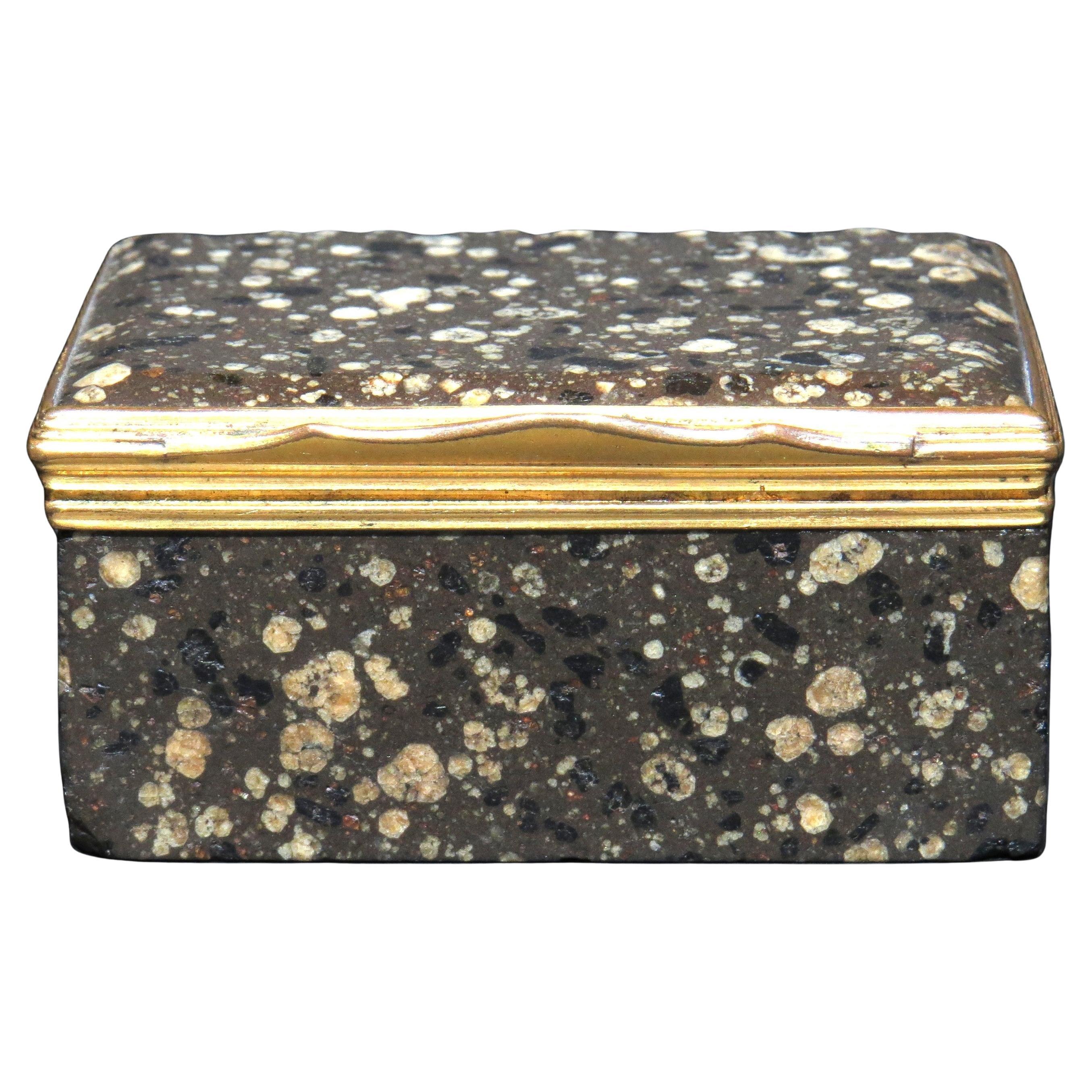 A Rare 18th Century Porphyry 
Gilt Metal Snuff Box, Continental Circa 1770 For Sale