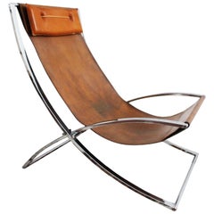Rare 1970s Leather 
Chrome Lounge Chair by Marcello Cuneo