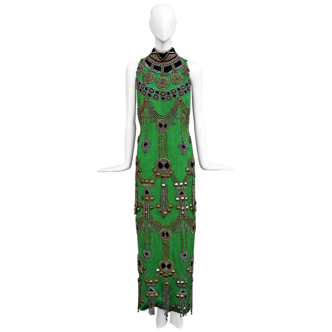  Rare 1990 Versace Atelier Egyptian One-of-a-Kind Heavily Beaded Runway Gown