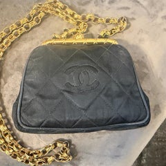 A Rare 1990s Black Satin Silk Evening Bag by Chanel