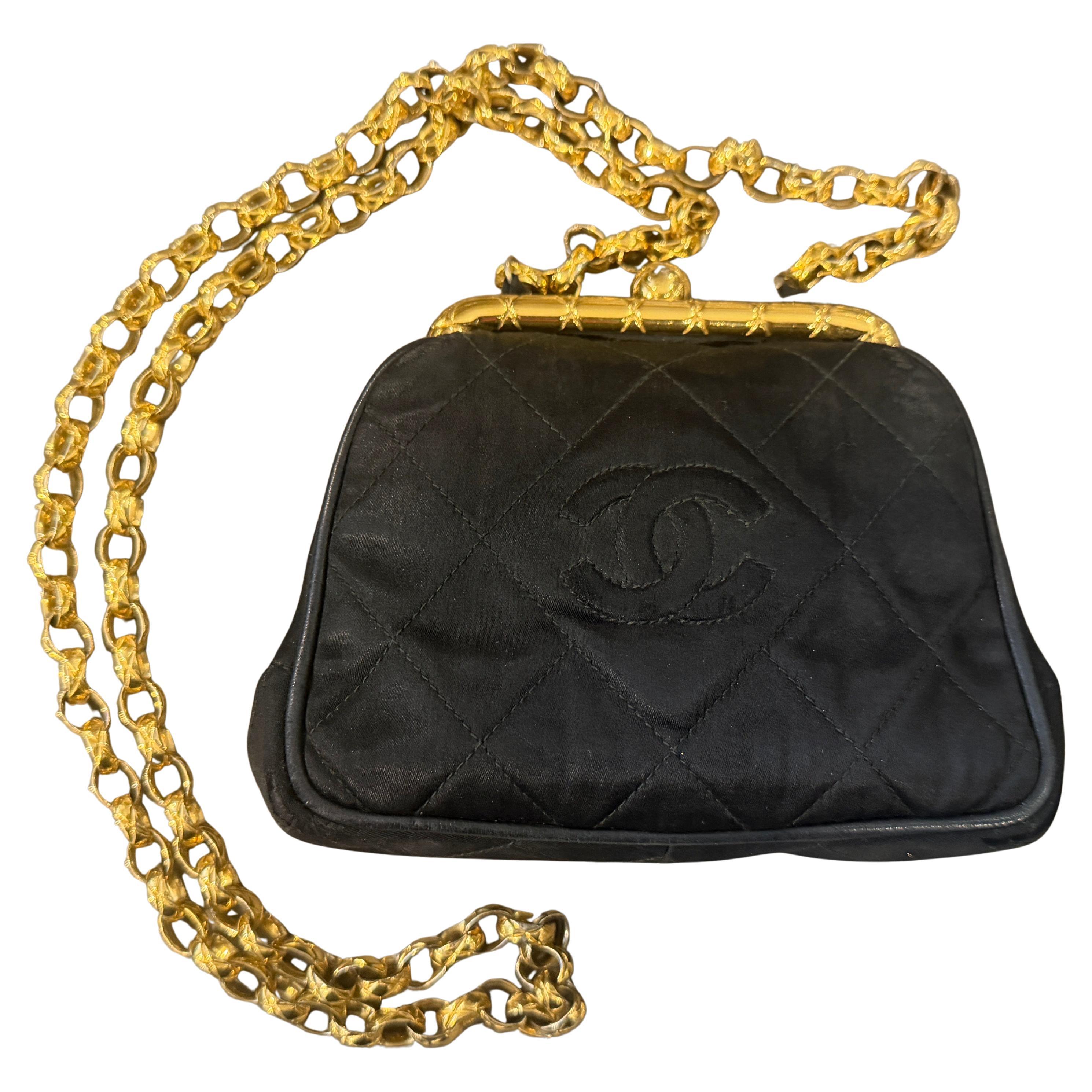 A Rare 1990s Black Satin Silk Evening Bag by Chanel en vente