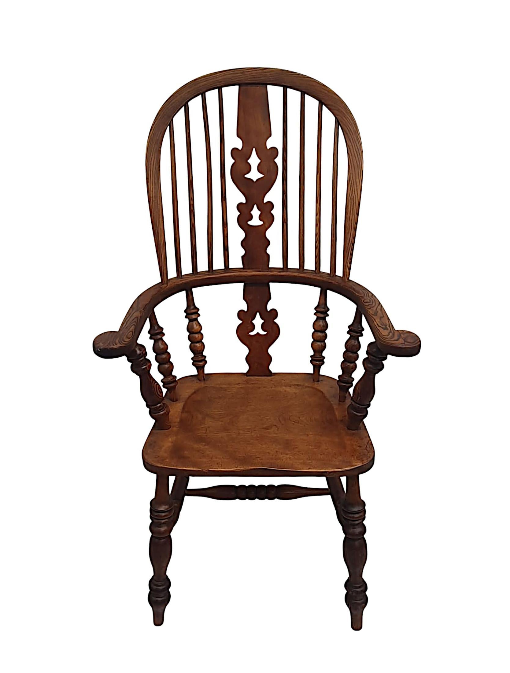 English Rare 19th Century Broad Arm Windsor Armchair For Sale