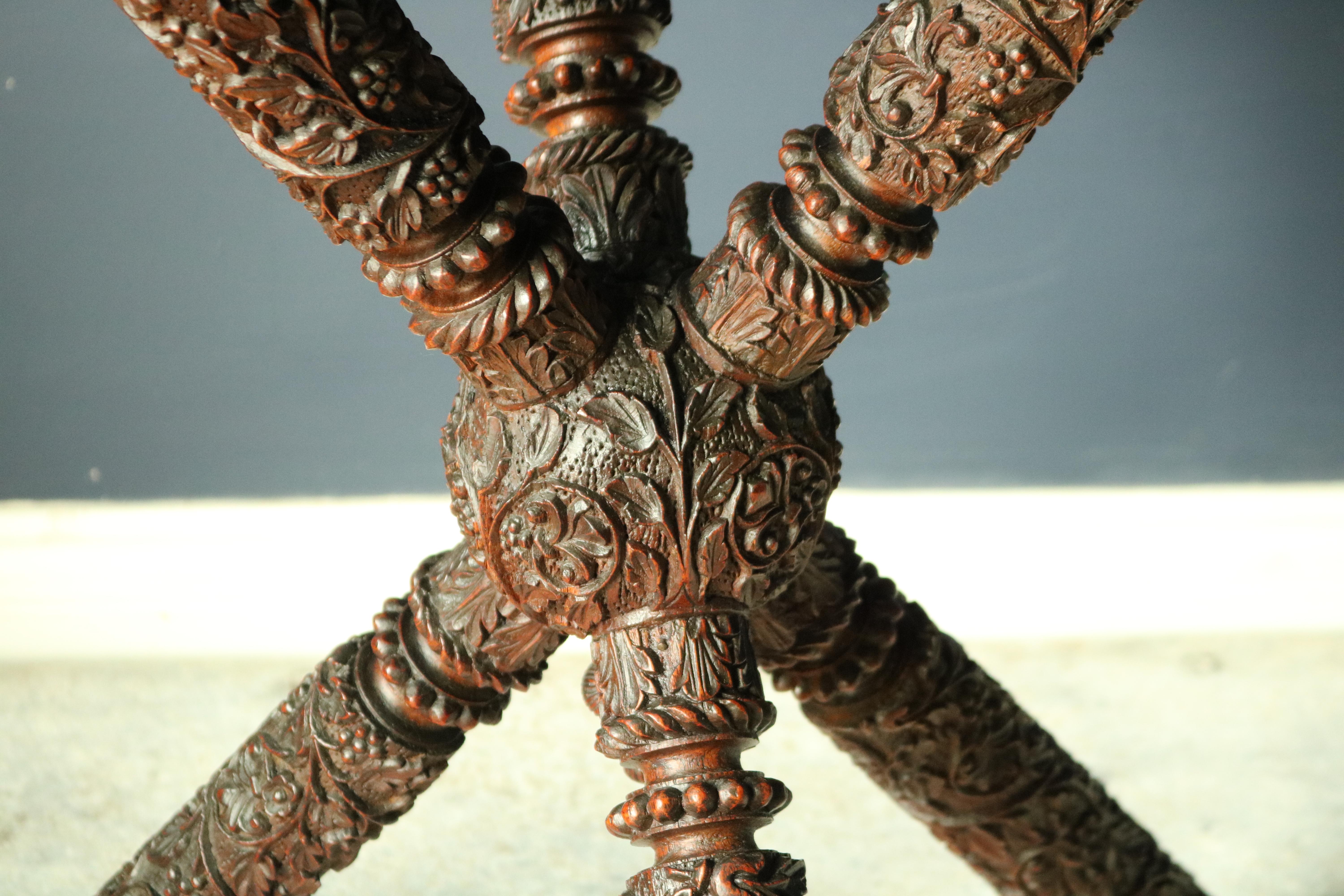 Rare 19th Century Carved Anglo Indian Table In Fair Condition In Gloucestershire, GB