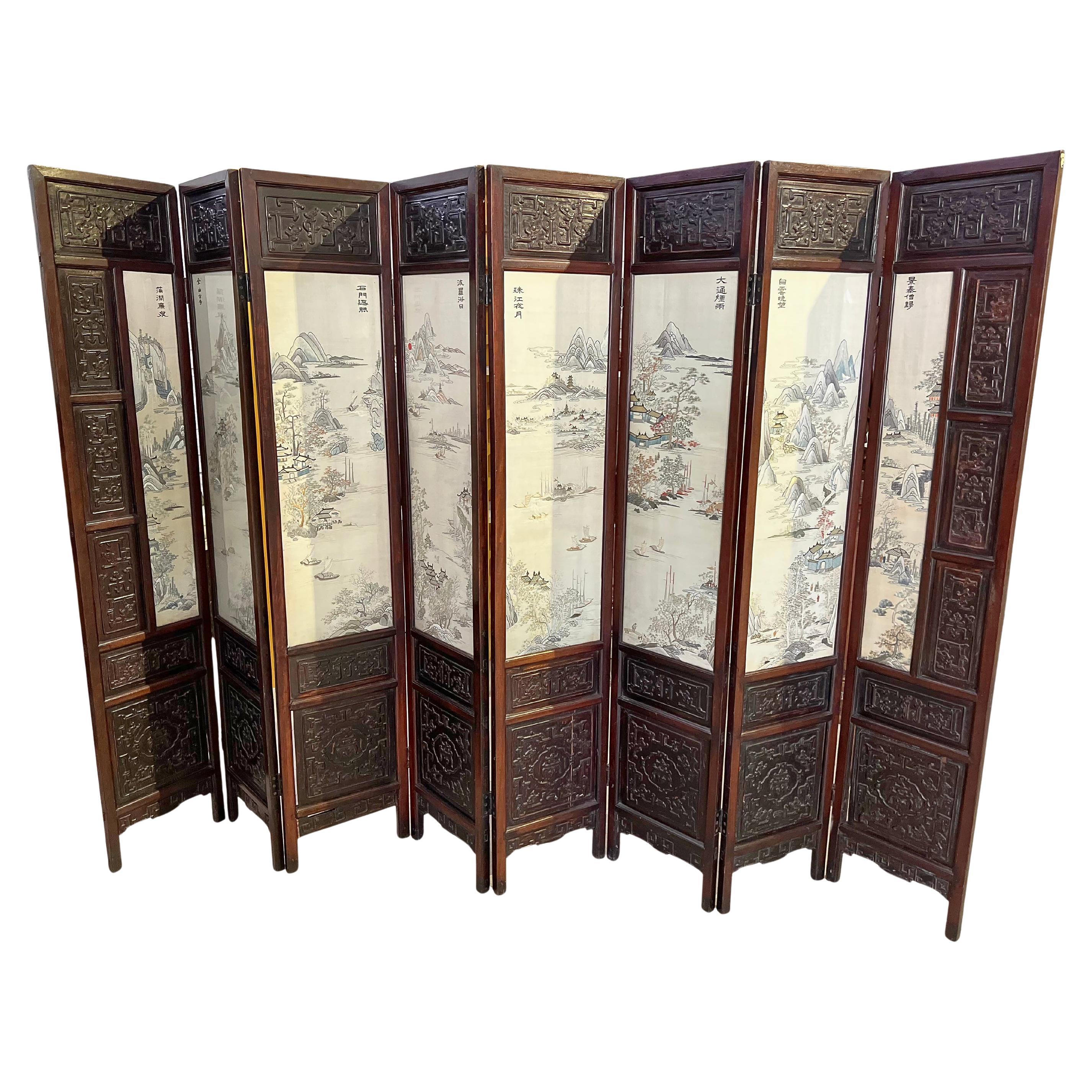 A 19th Century Chinese Silk Embroidery & Hardwood Floor Screen