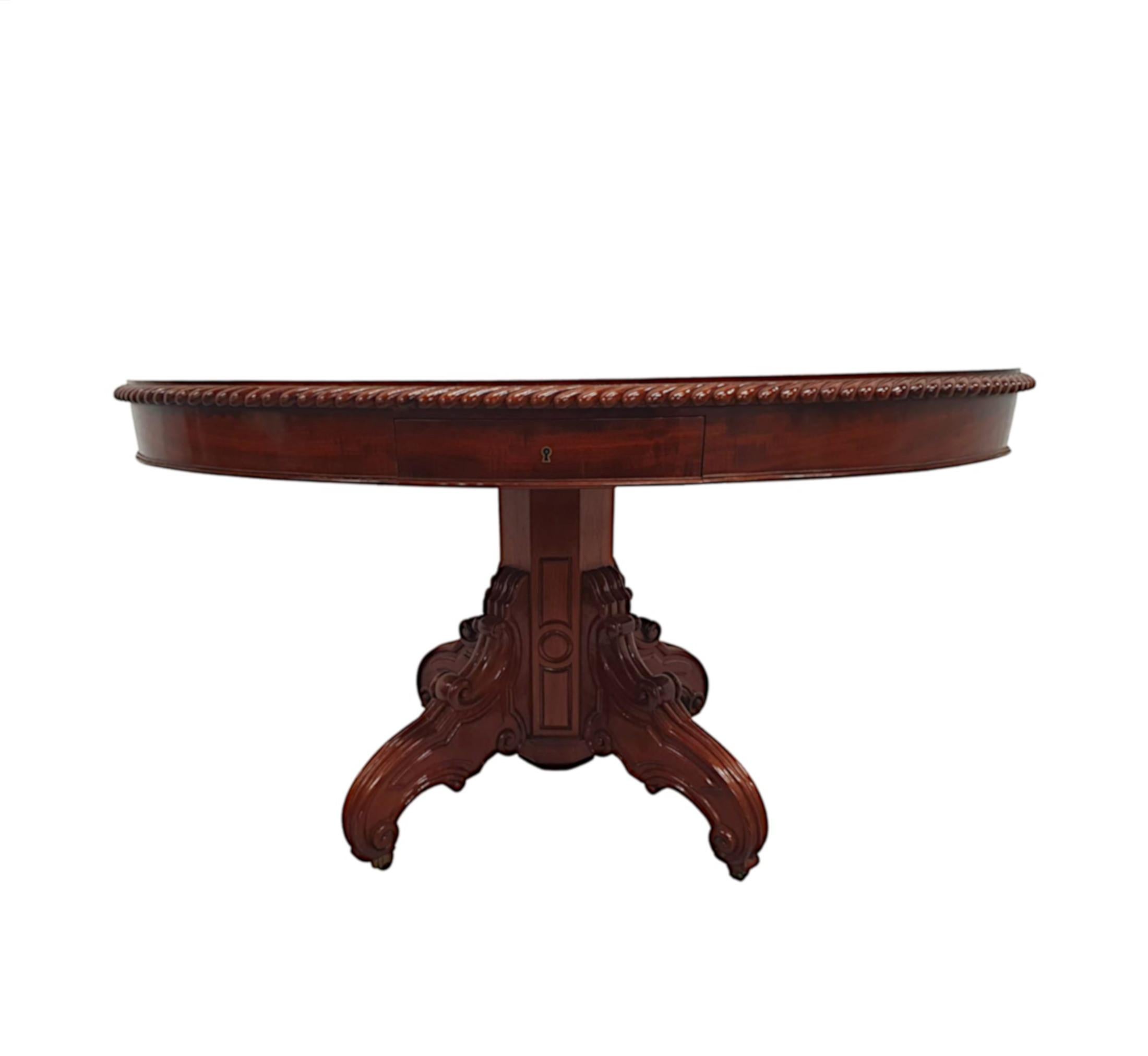 A Rare 19th Century Figured Mahogany Oval Drum Table  In Good Condition For Sale In Dublin, IE