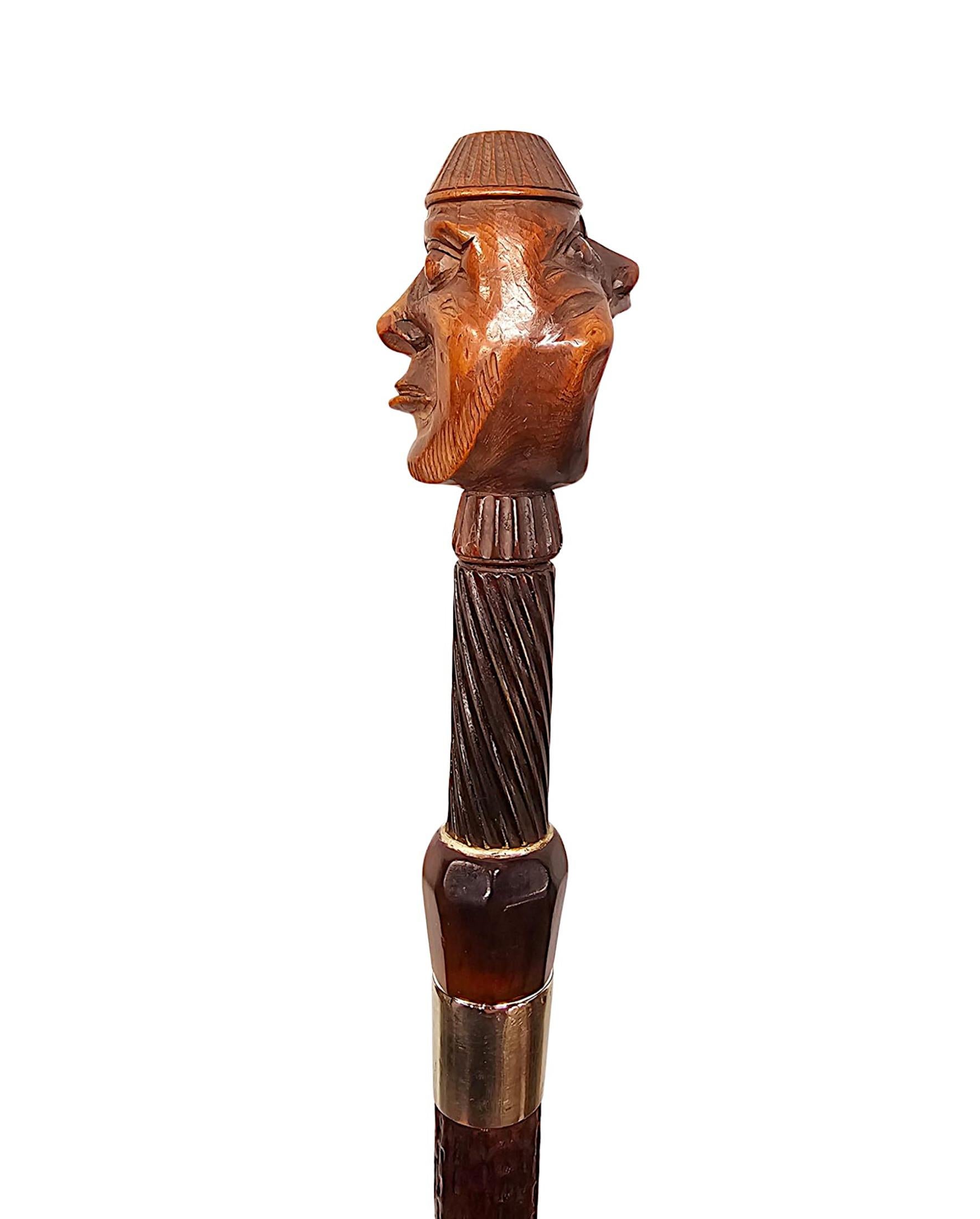 Anglais Rare canne casse-noix du 19e siècle avec une paire de têtes sculptées en vente