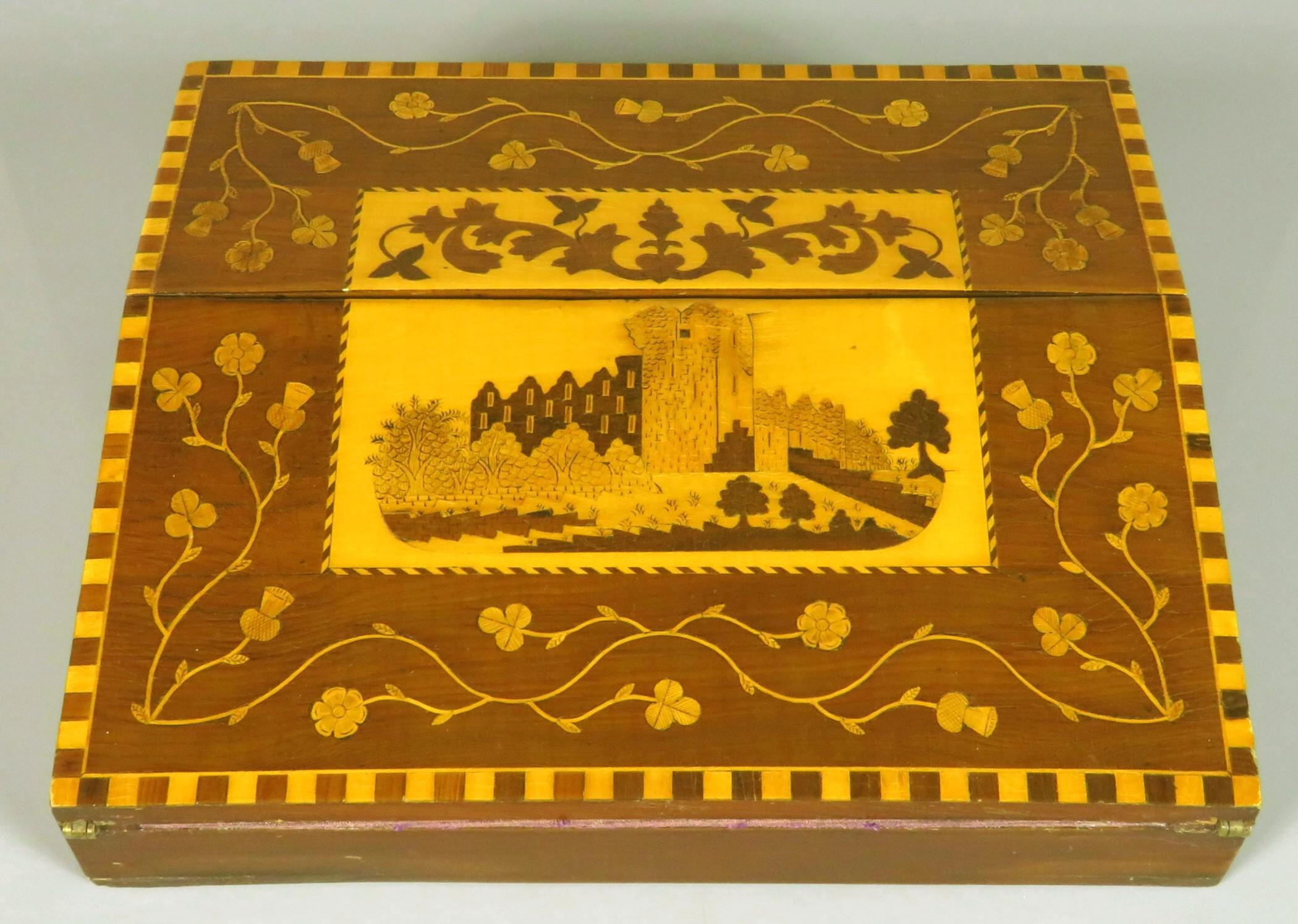 Victorian A Rare 19th Century Killarney Ware Marquetry Writing Slope, Ireland Circa 1875 For Sale