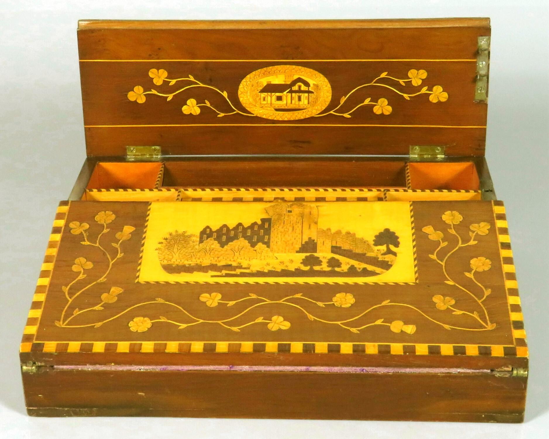 A Rare 19th Century Killarney Ware Marquetry Writing Slope, Ireland Circa 1875 In Good Condition For Sale In Ottawa, Ontario