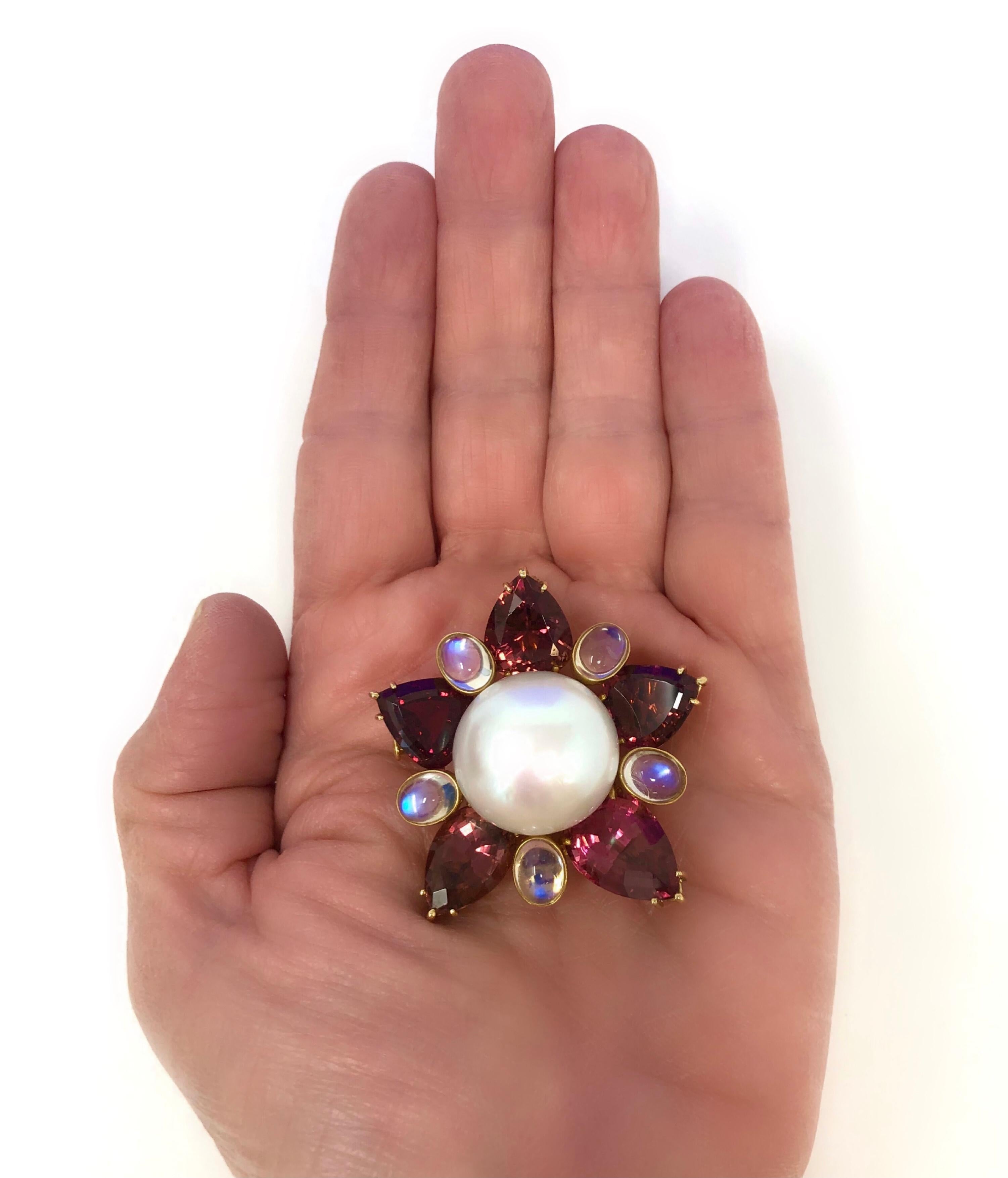 Mixed Cut Rare South Sea Pearl Brooch/Pendant by Prince Dimitri For Sale