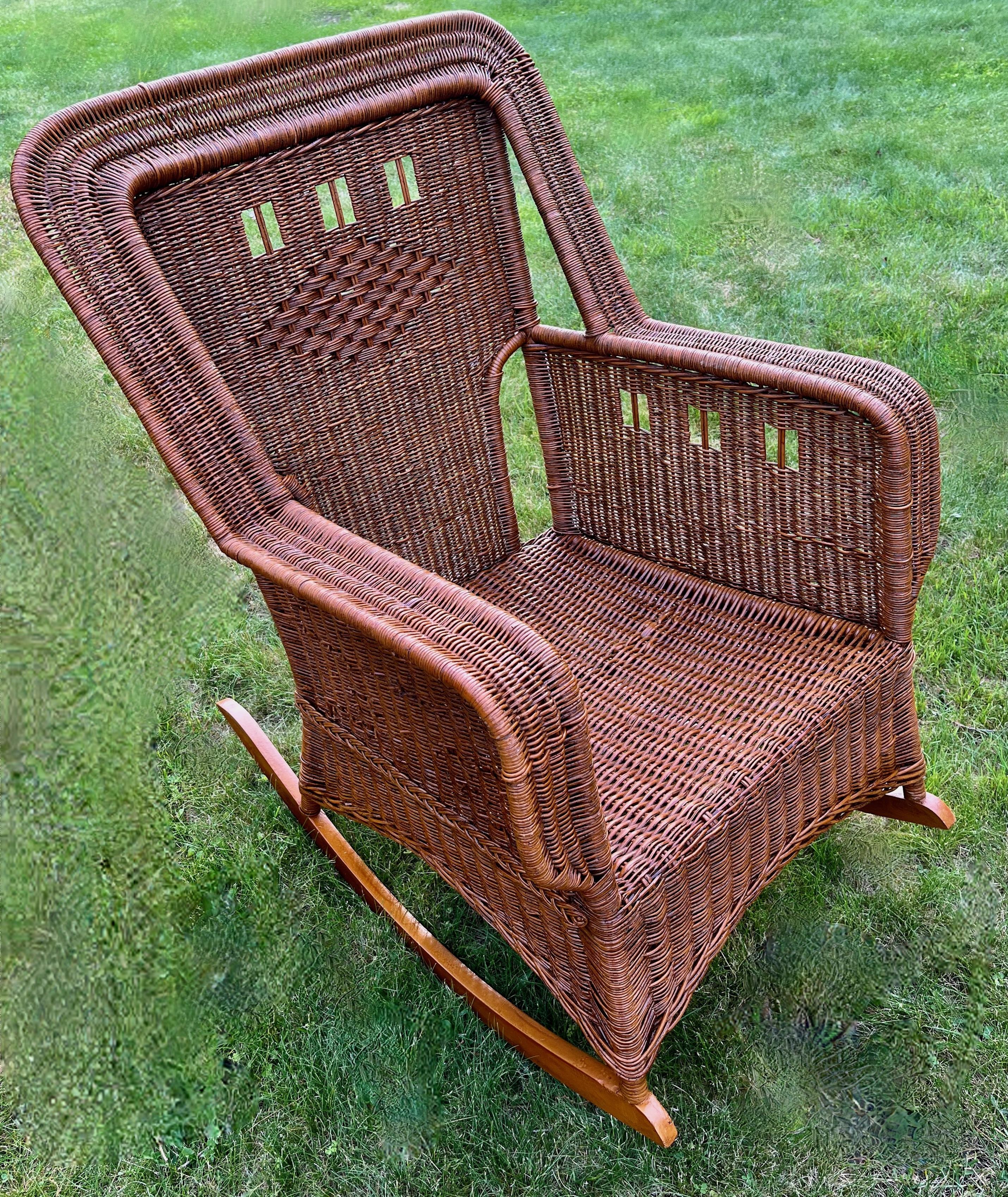 Fait main Rare ensemble de 5 pièces de mobilier de bibliothèque et de véranda en osier de style Arts and Crafts en vente