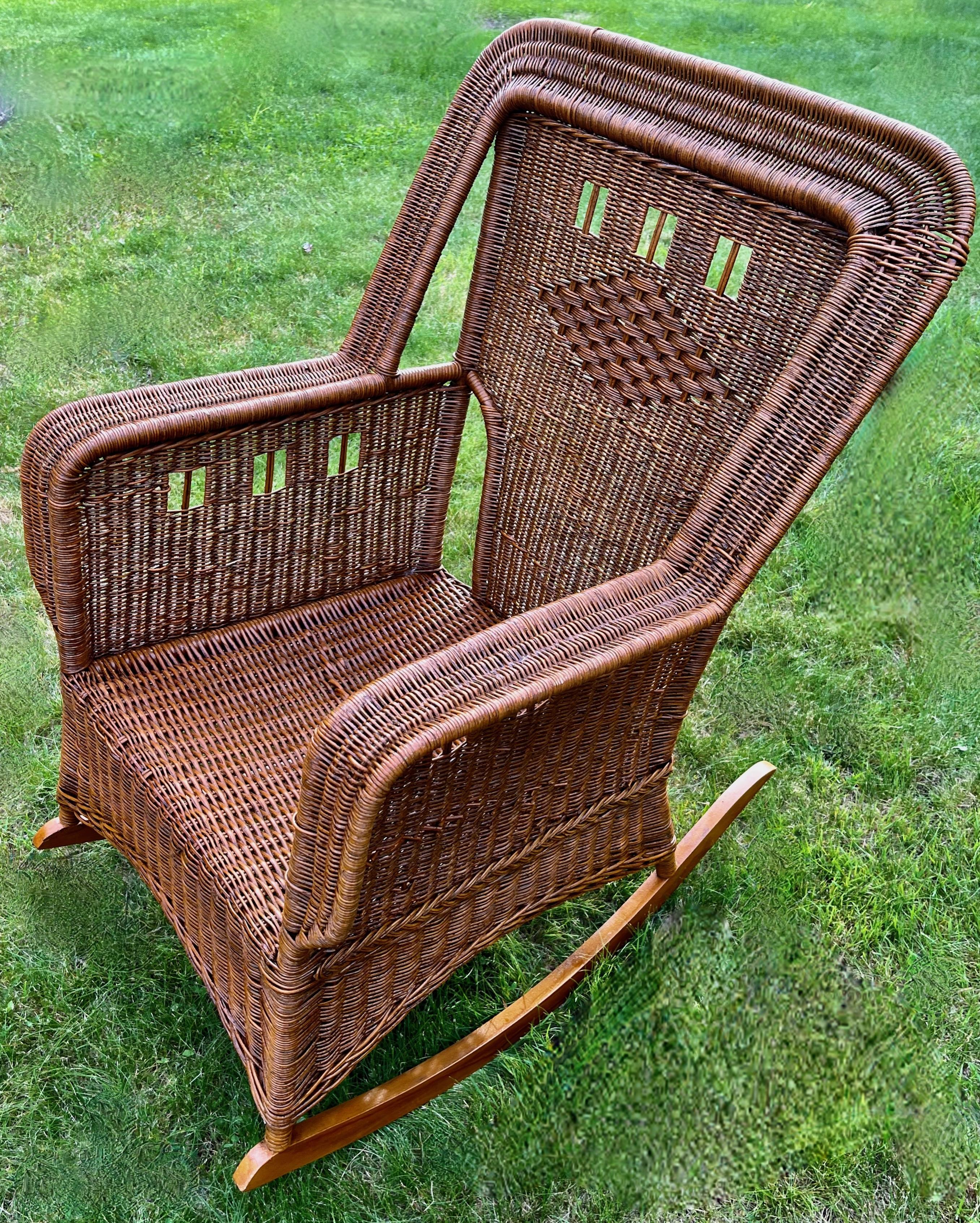 Rare ensemble de 5 pièces de mobilier de bibliothèque et de véranda en osier de style Arts and Crafts Bon état - En vente à Nashua, NH