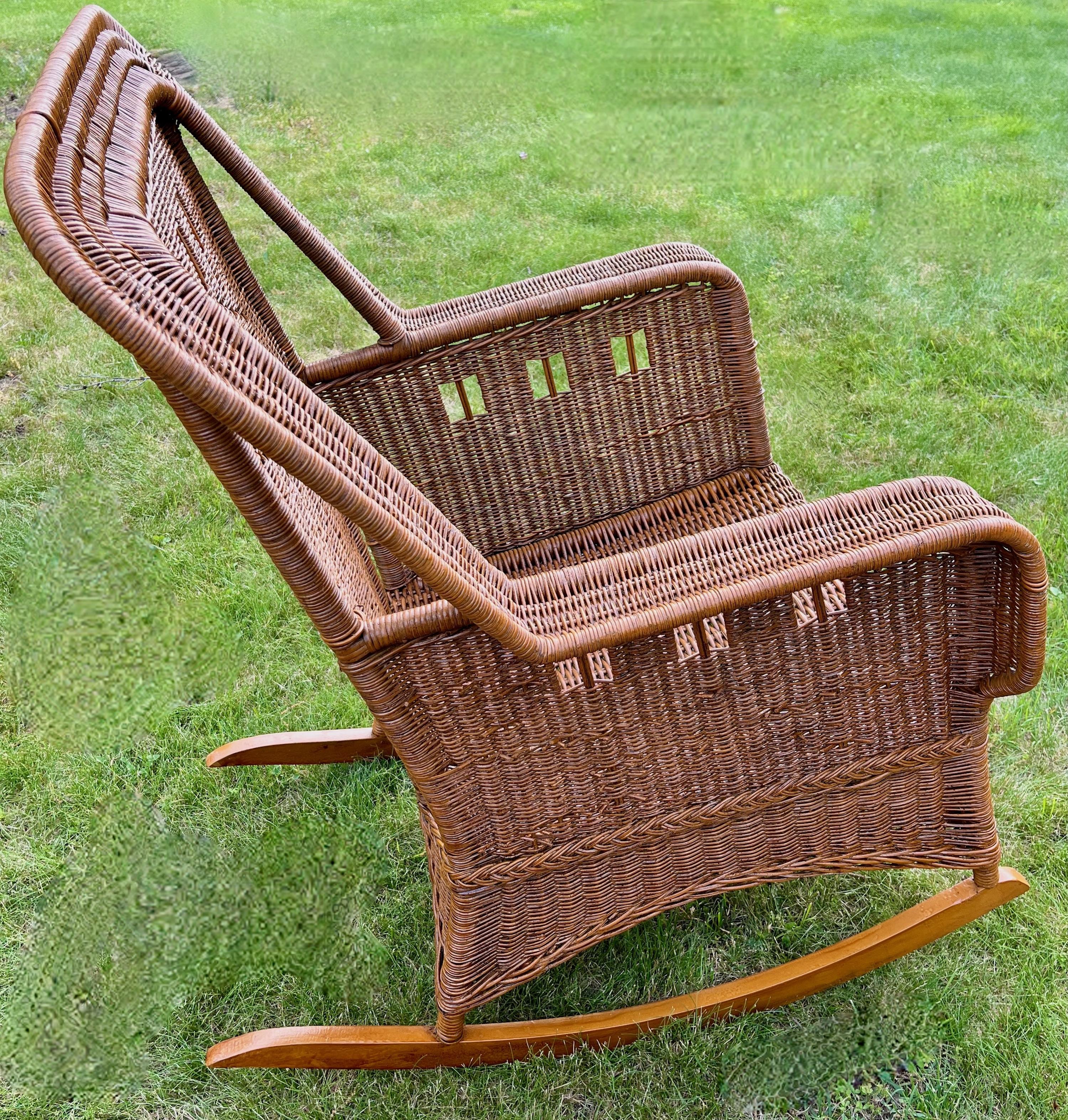 Osier Rare ensemble de 5 pièces de mobilier de bibliothèque et de véranda en osier de style Arts and Crafts en vente