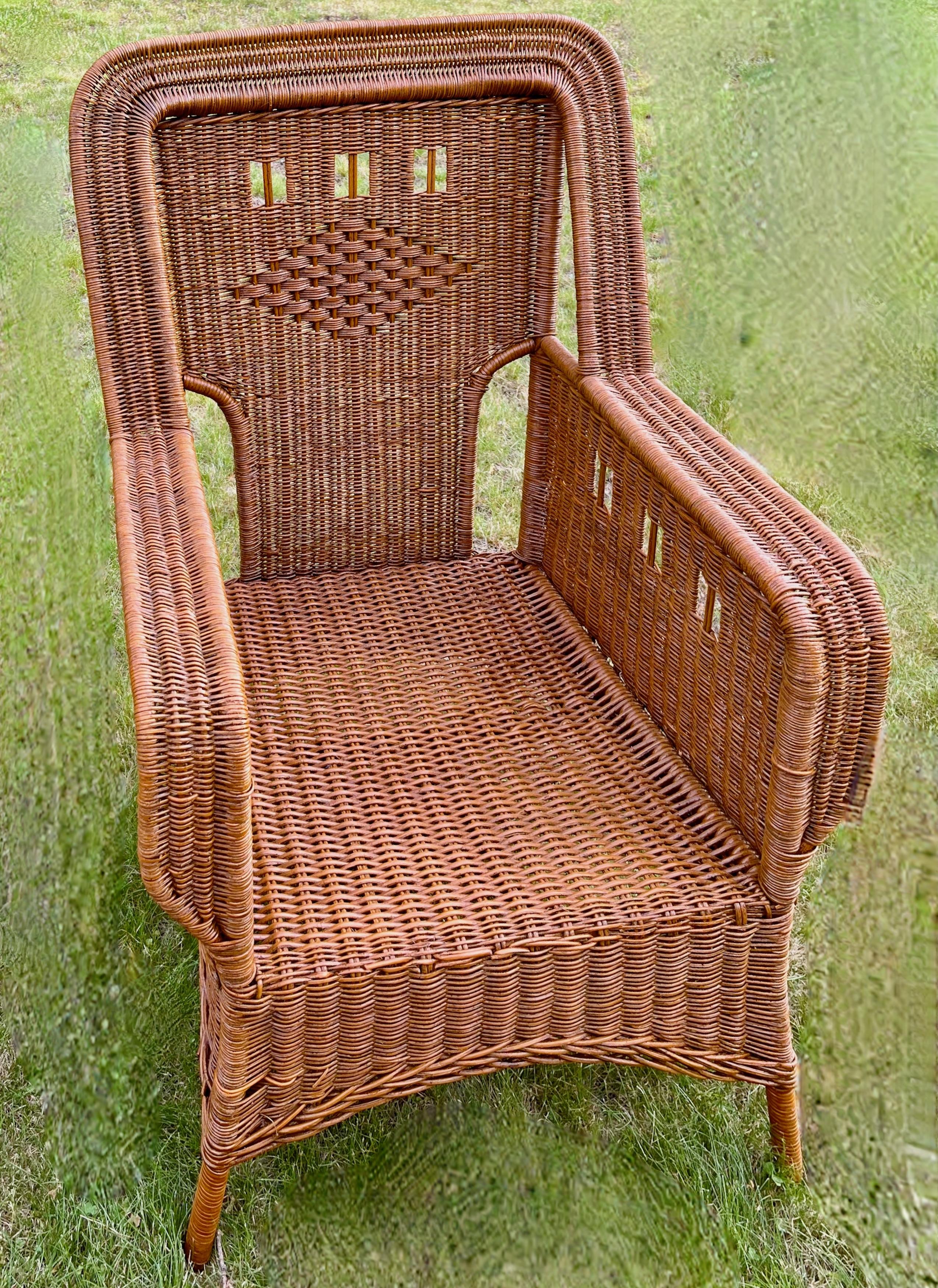 Rare ensemble de 5 pièces de mobilier de bibliothèque et de véranda en osier de style Arts and Crafts en vente 1