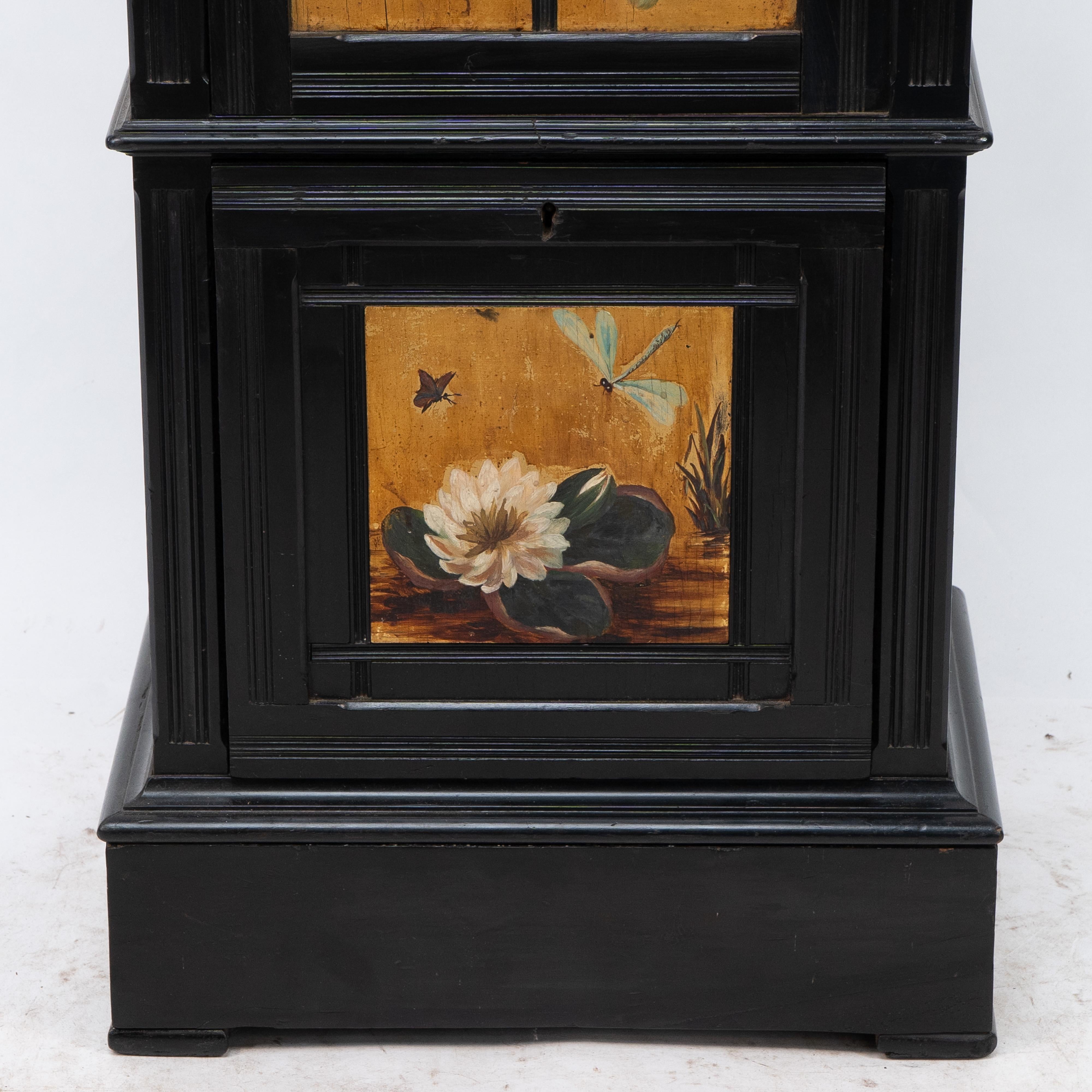 A rare Aesthetic Movement ebonized polychrome painted humidor with floral decor For Sale 4