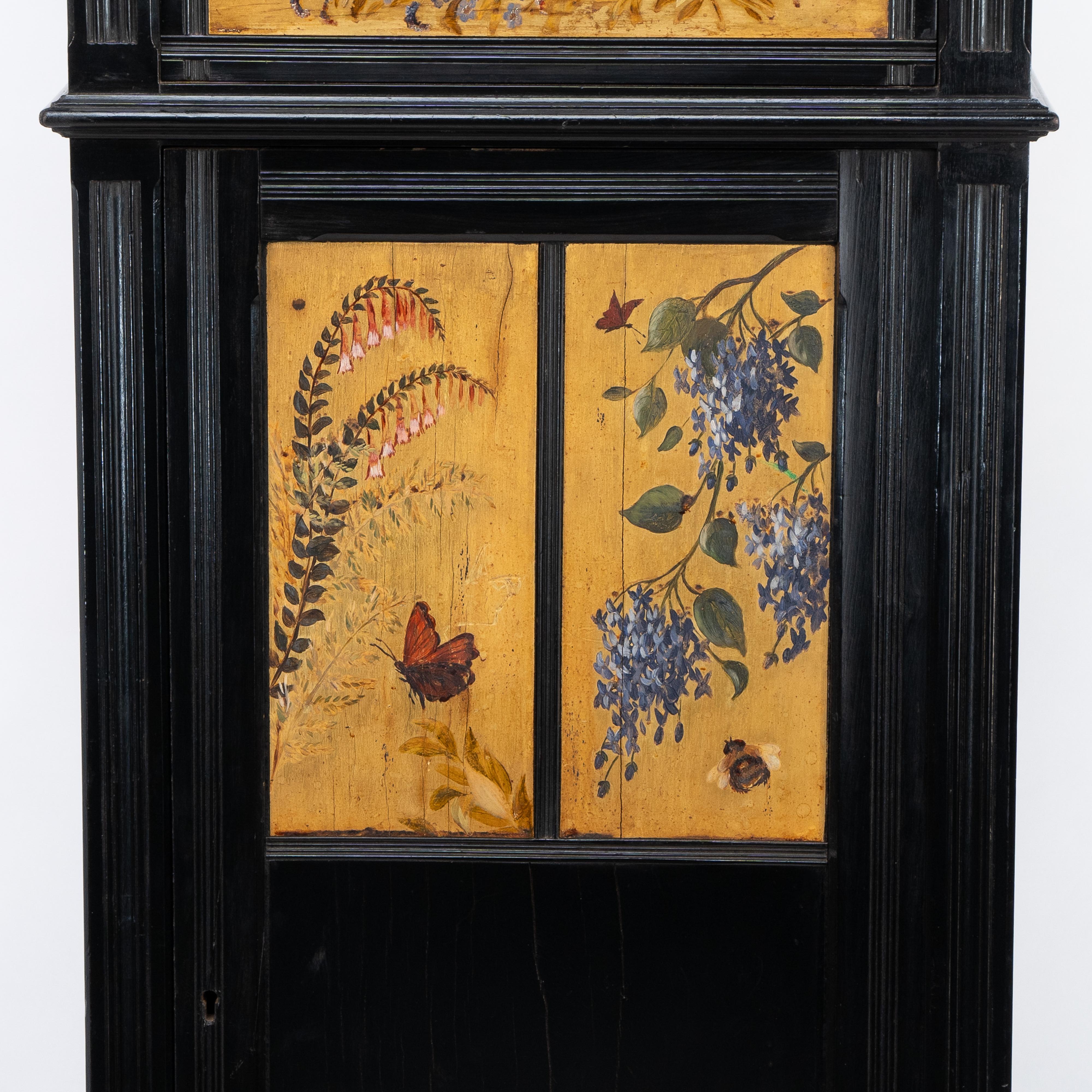 A rare Aesthetic Movement ebonized polychrome painted humidor with floral decor For Sale 2