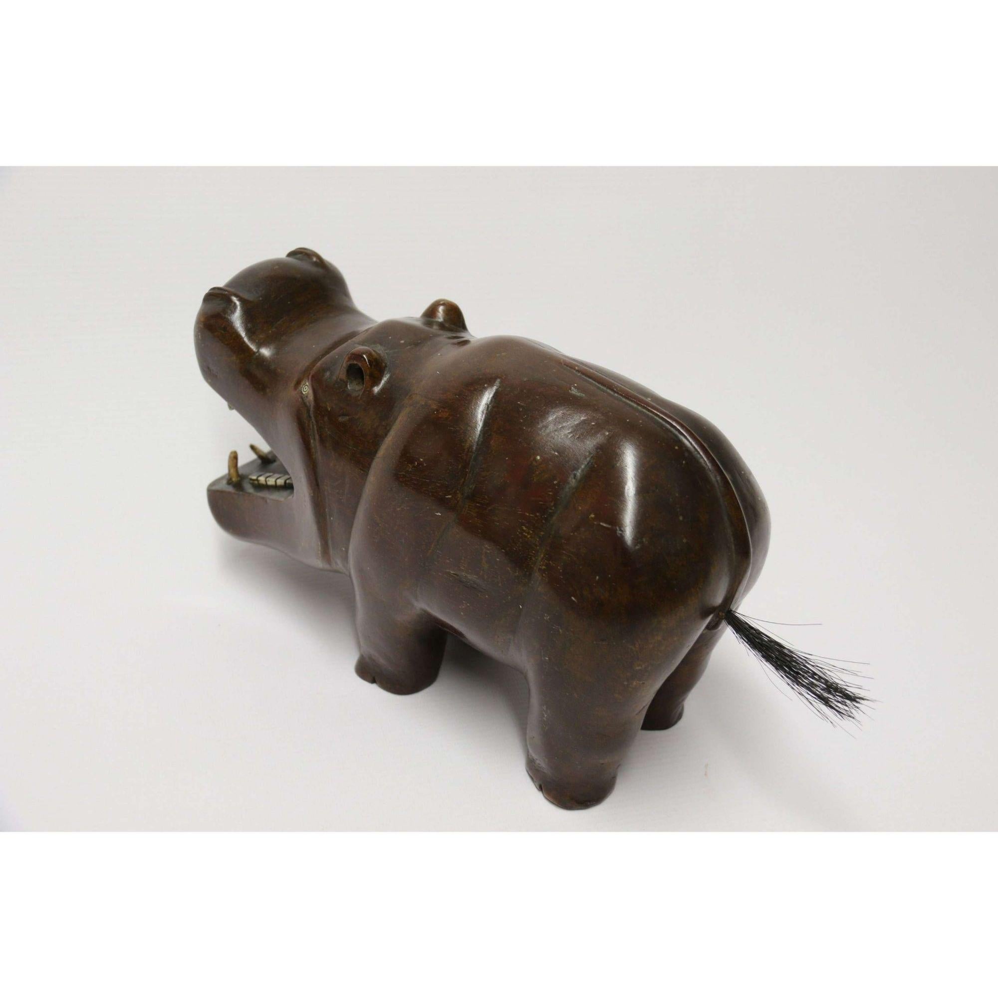 Rare African Carved Hardwood and Bone Study of a Hippopotamus, circa 1920 For Sale 3