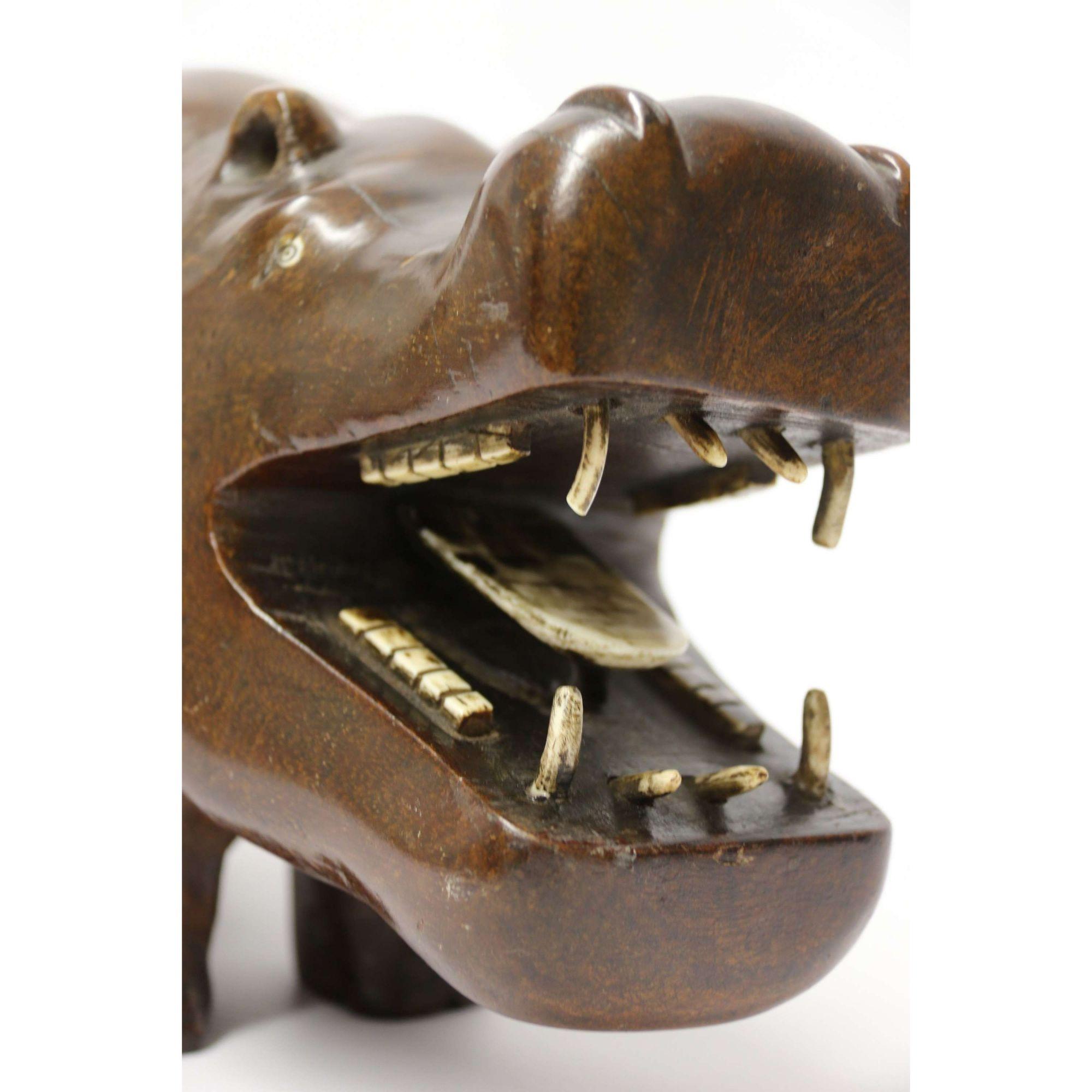 Rare African Carved Hardwood and Bone Study of a Hippopotamus, circa 1920 For Sale 5