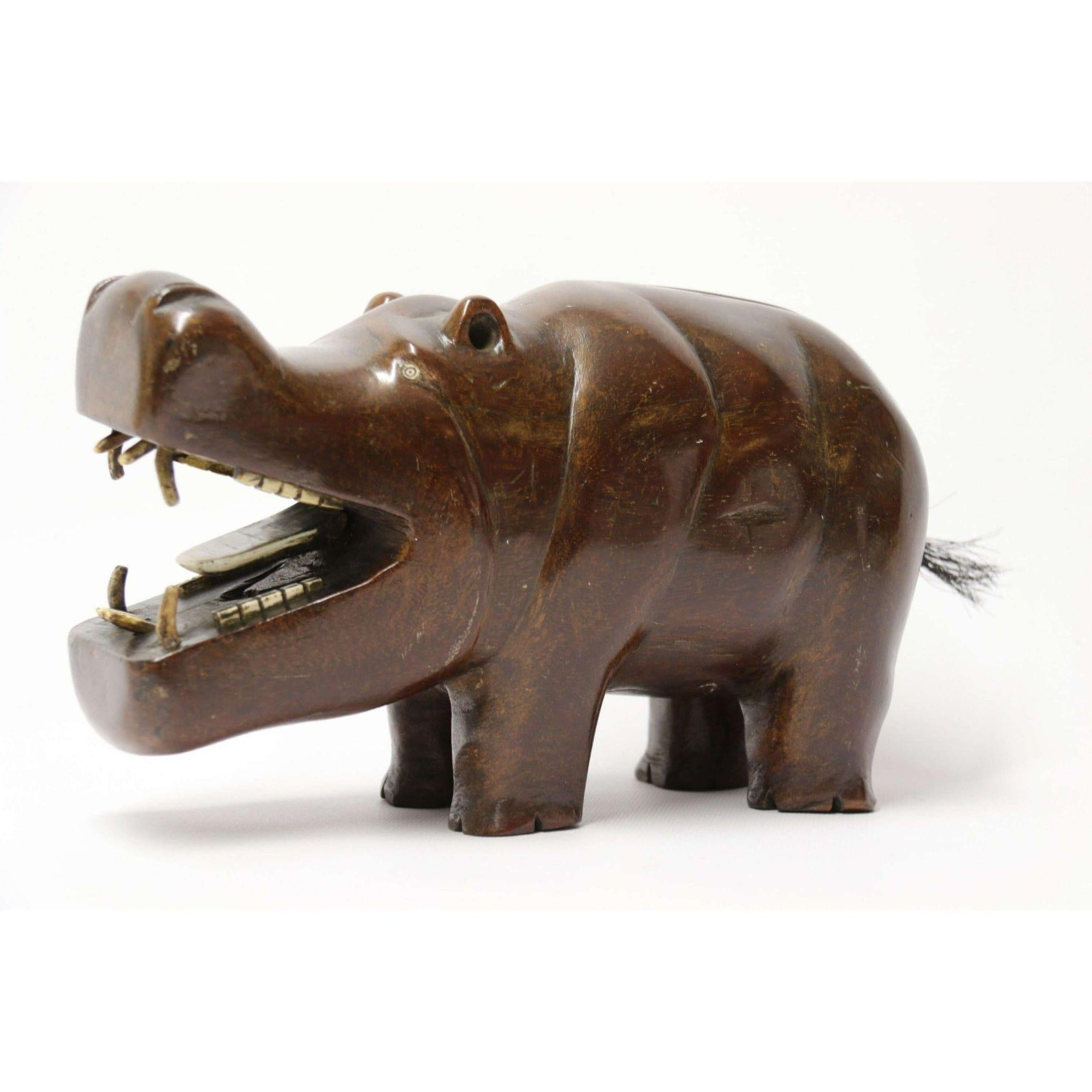 Rare African Carved Hardwood and Bone Study of a Hippopotamus, circa 1920 For Sale 6