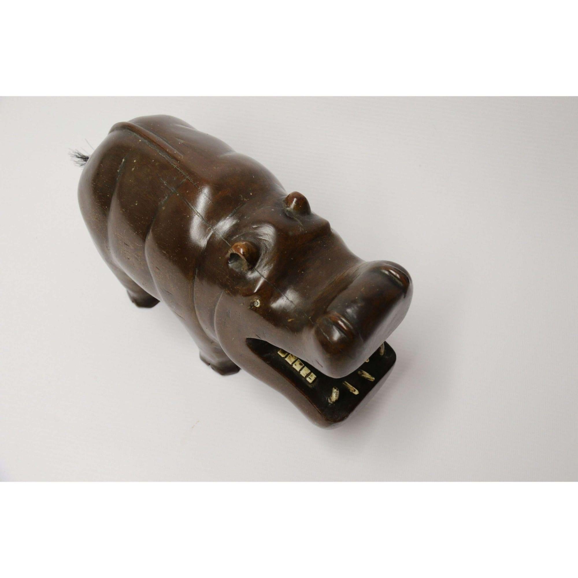 Rare African Carved Hardwood and Bone Study of a Hippopotamus, circa 1920 For Sale 8