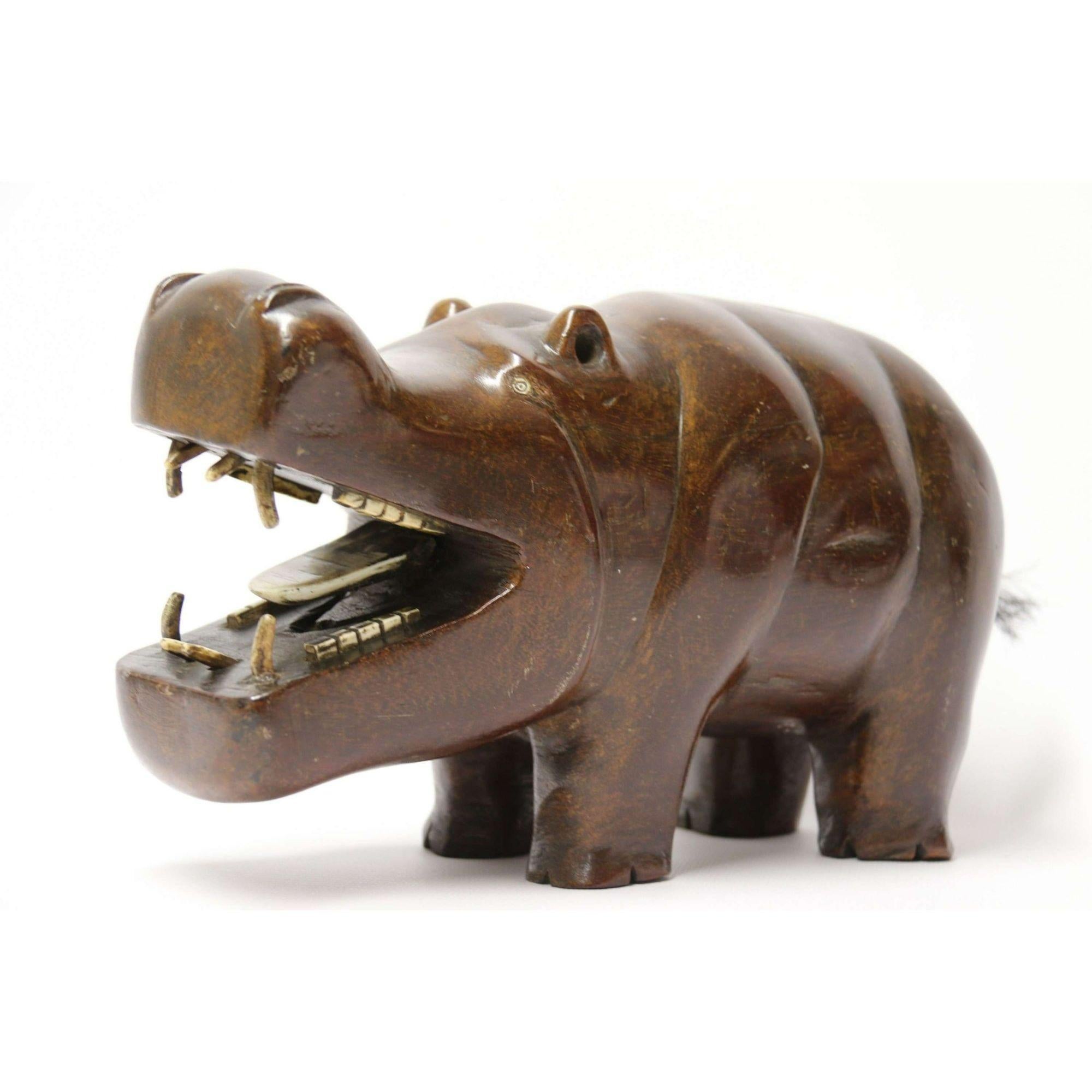 Rare African Carved Hardwood and Bone Study of a Hippopotamus, circa 1920 For Sale 10