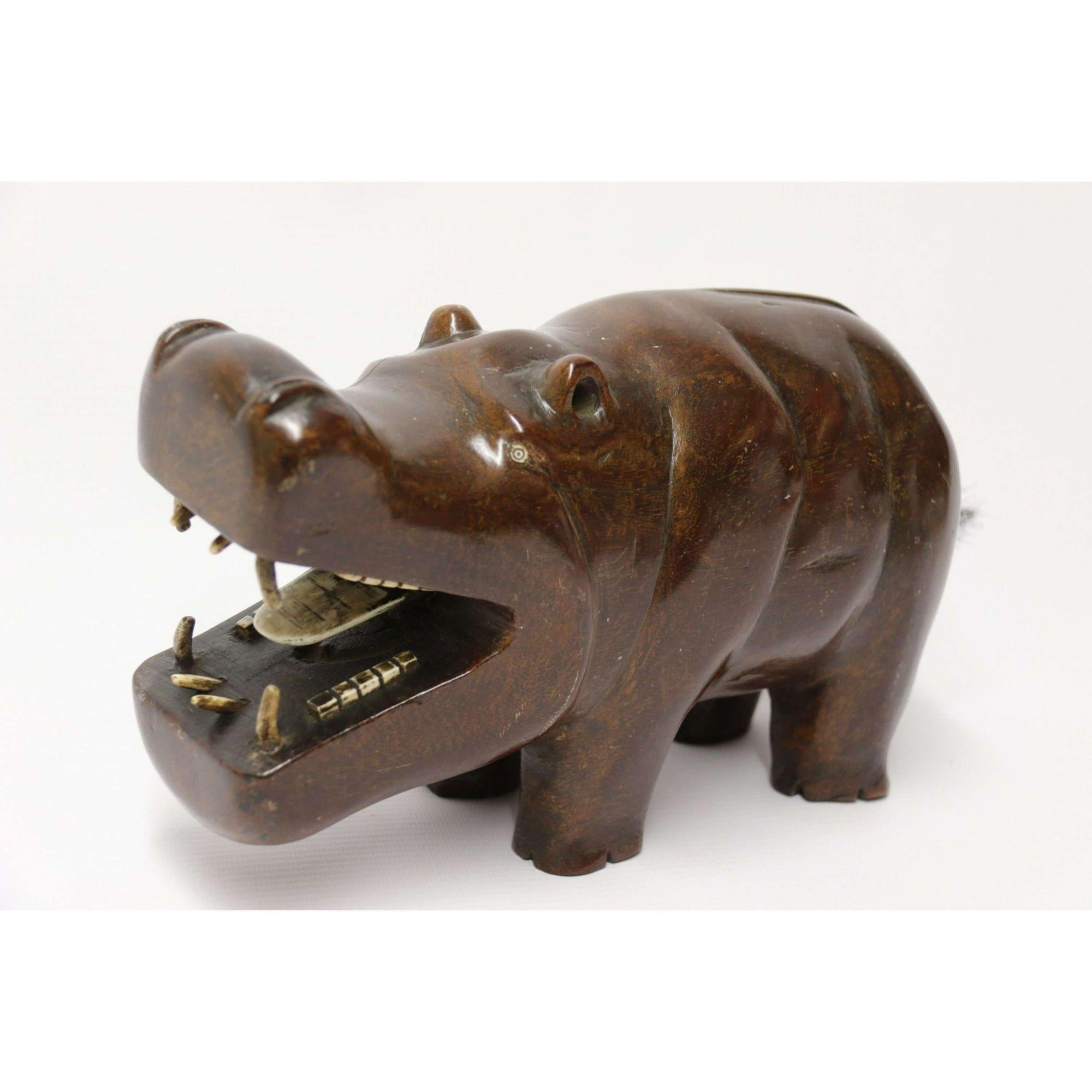 Rare African Carved Hardwood and Bone Study of a Hippopotamus, circa 1920 In Good Condition For Sale In Central England, GB